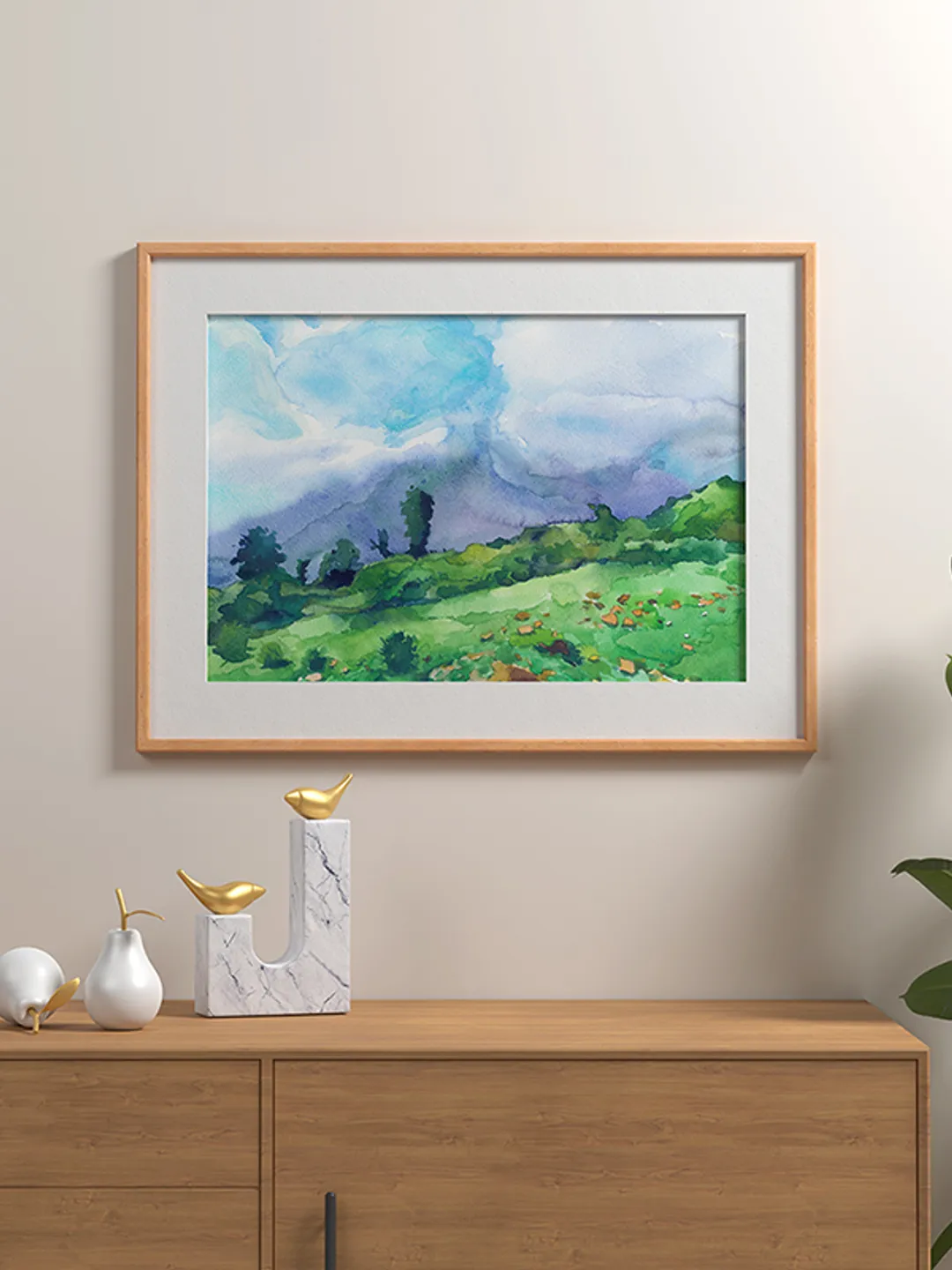 High in the mountains Watercolor painting for printing Digital file Landscape Poster