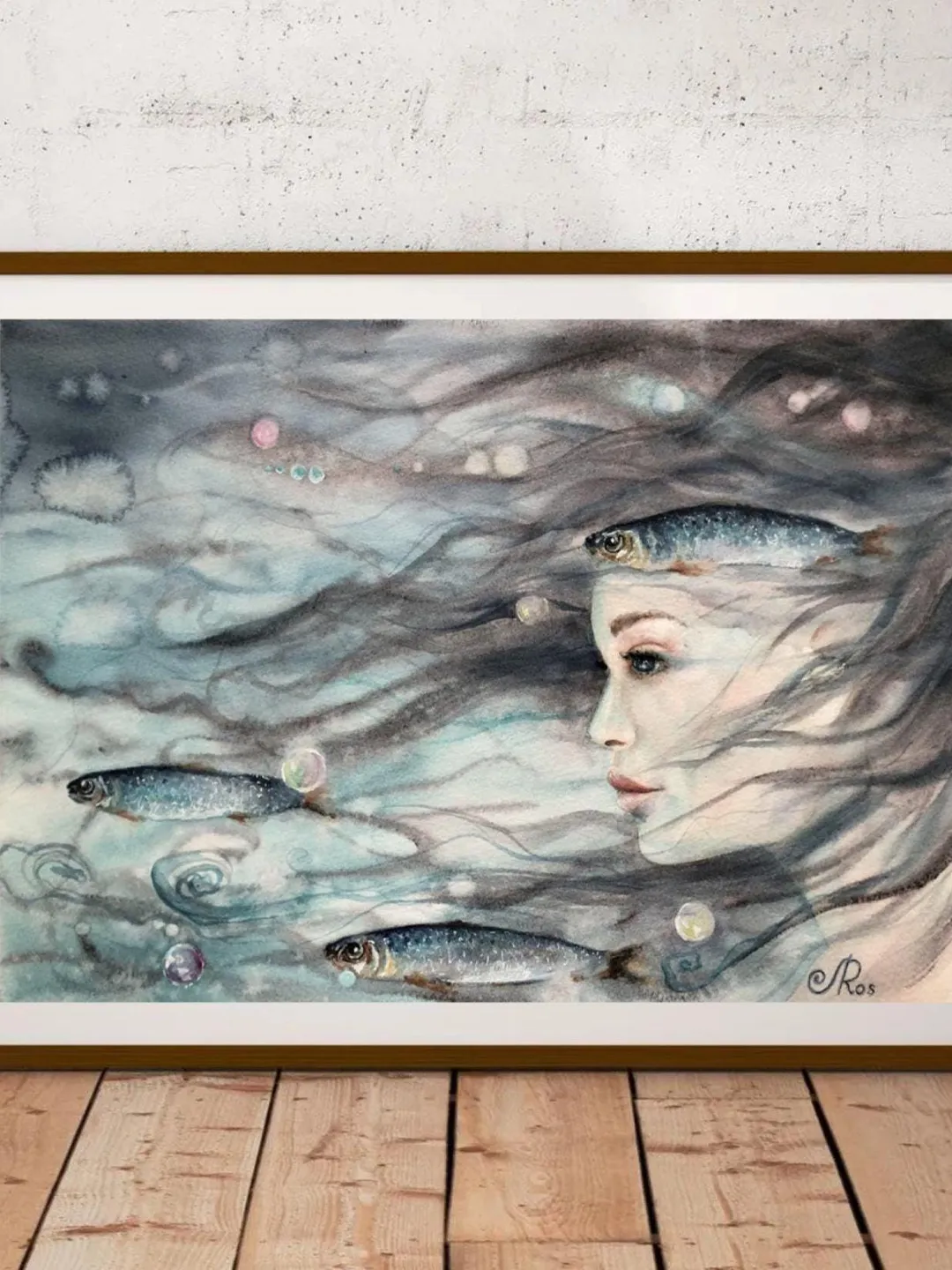 Mermaid Original Painting Woman Watercolor Artwork