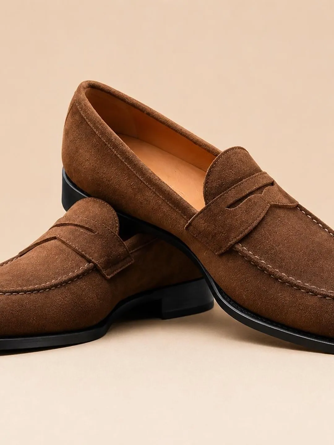 casual dress loafers Handmade Brown Suede Penny Men, Leather Slip On Shoes, Business Smart Loafer, Mens how to style loafers men Roxy Women's Beach Classics SWATCH_61879__DARK-FRENCH-BLUE profile rubber sole (in Style:Dress E