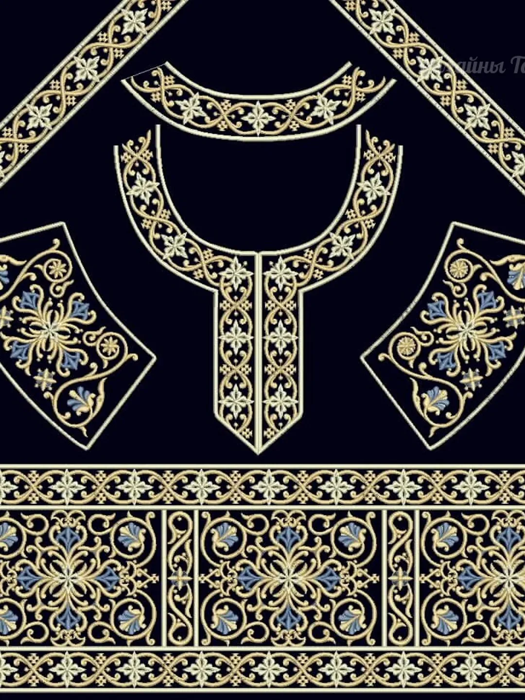 The neck."Iveron" set of designs for machine embroidery.