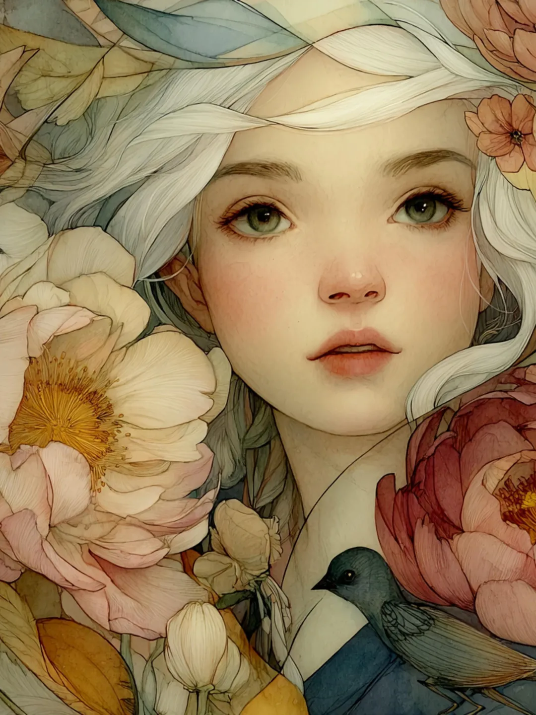 37 Romantic Floral Female Portrait Set, Soft Feminine Wall Art