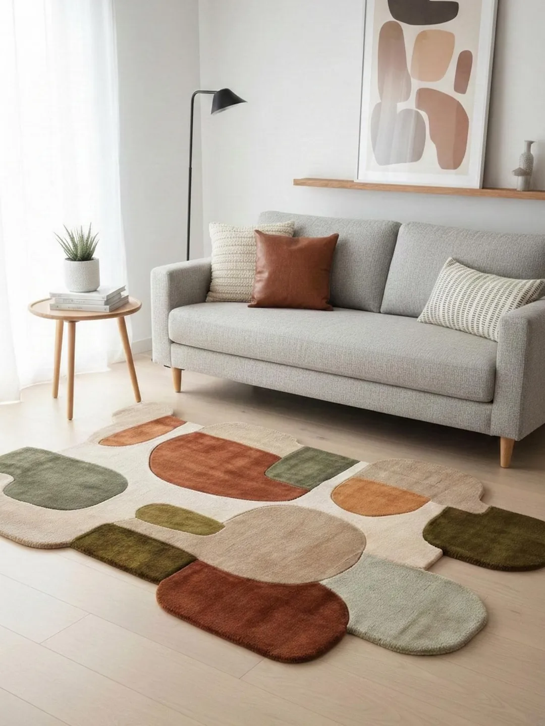 Abstract Tufted Rug, Irregular Shape Earth Tone Carpet, Hand Tufted ...