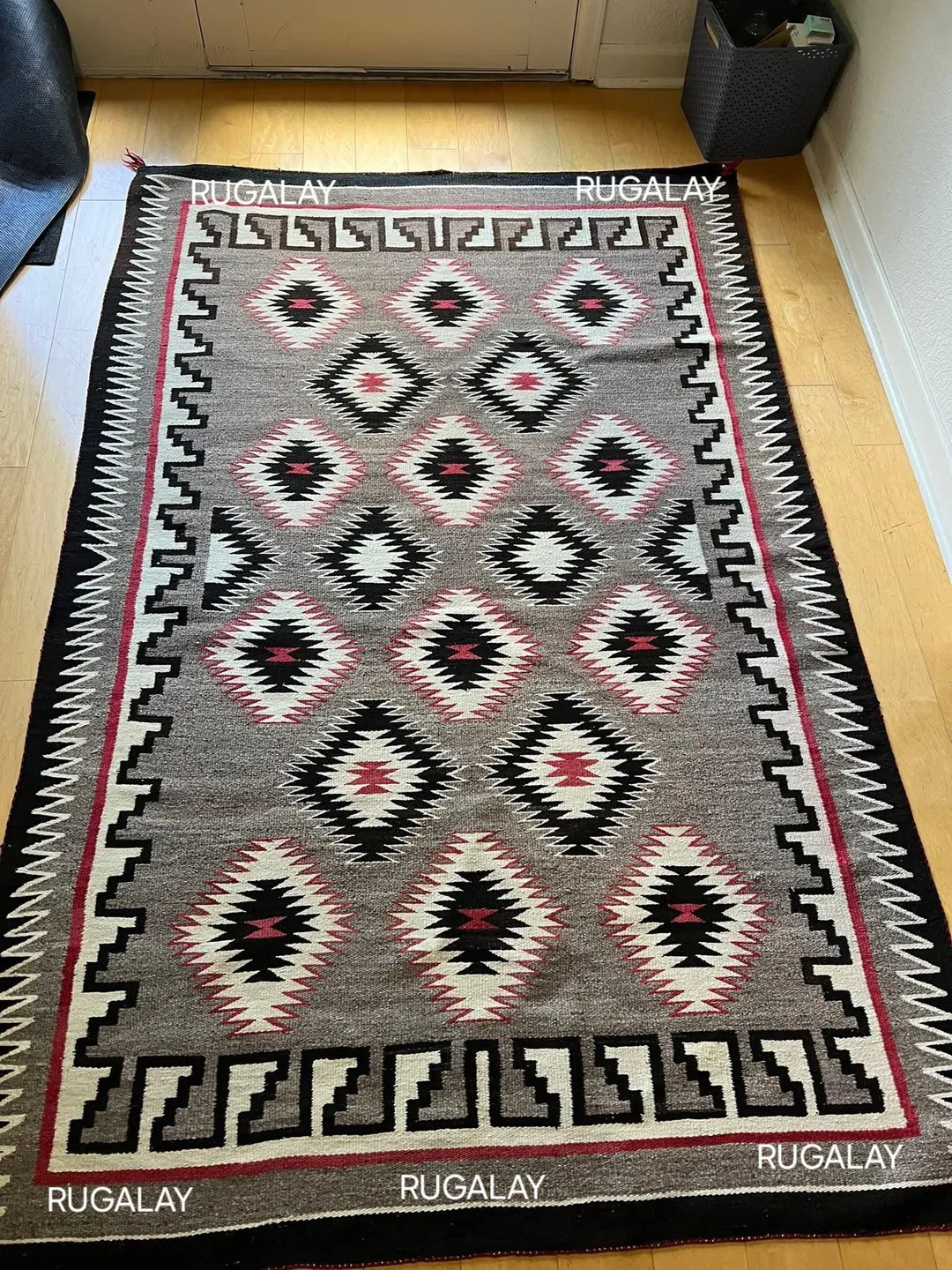 Aztec Red Area Rug Handwoven Southwestern Wool Rug, Red Black Tribal Aztec Design, 6x9