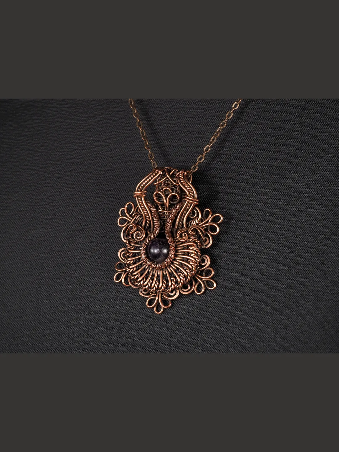 Copper snowflake pendant with natural amethyst Unique jewelry Wire Wrap Art