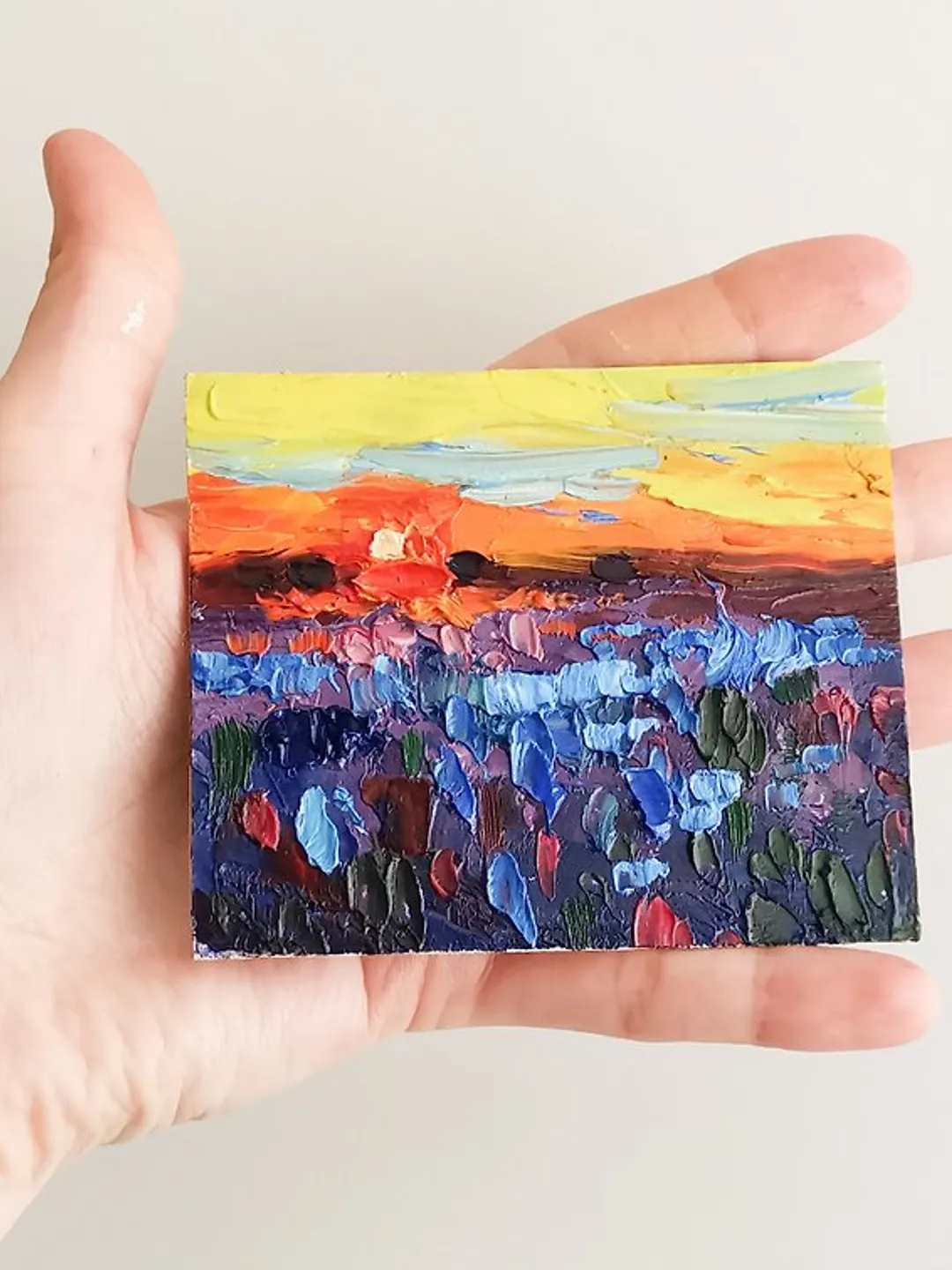 Bluebonnet Painting Sunset Original Art Impasto Oil Painting landscapes Verafe