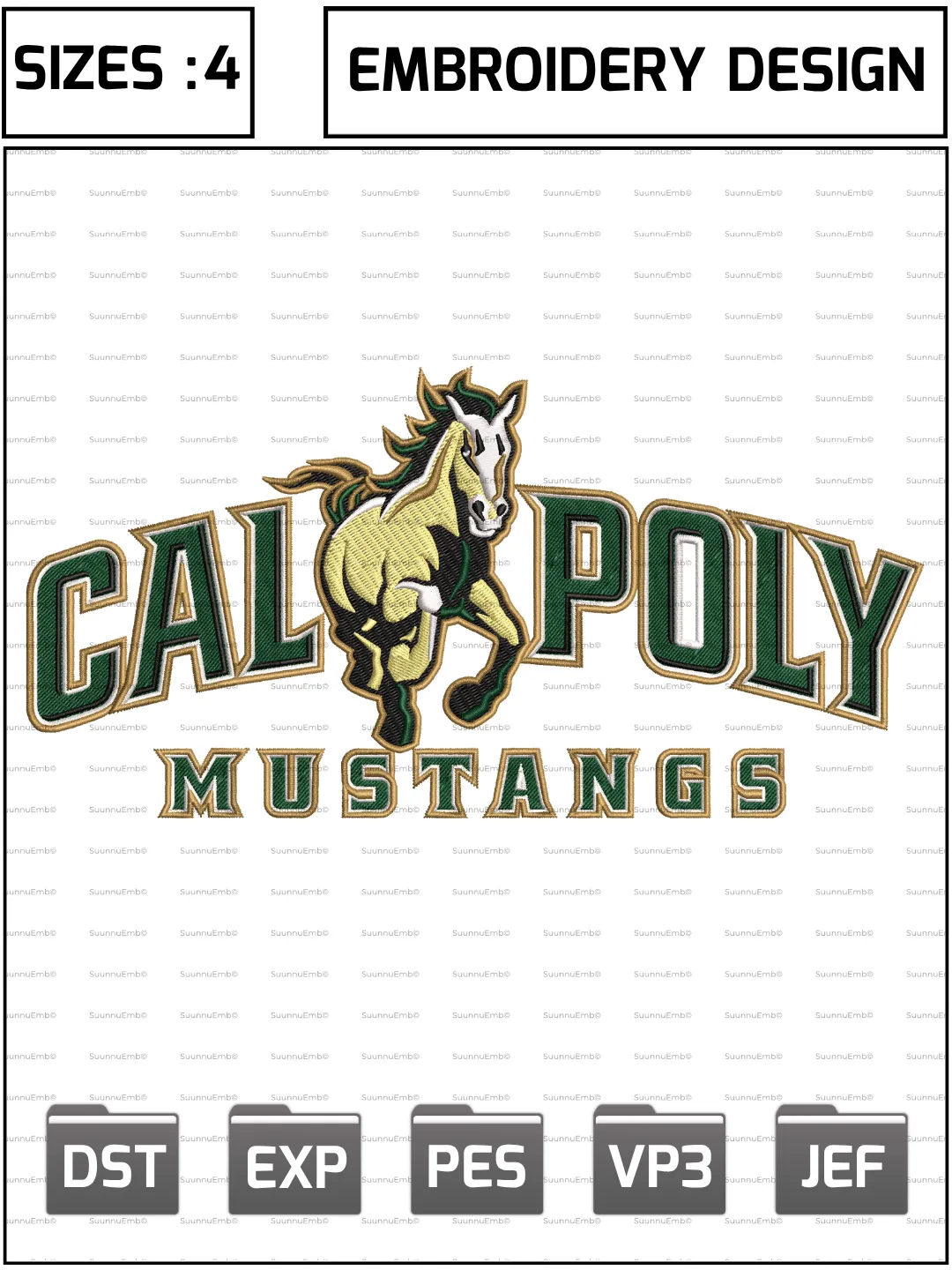 Cal Poly Mustangs Wordmark Logos Embroidery Design,NCAA Logos Embroidery Design,NCAA Teams, Machine Embroidery Design File,4 Sizes, Digital Download