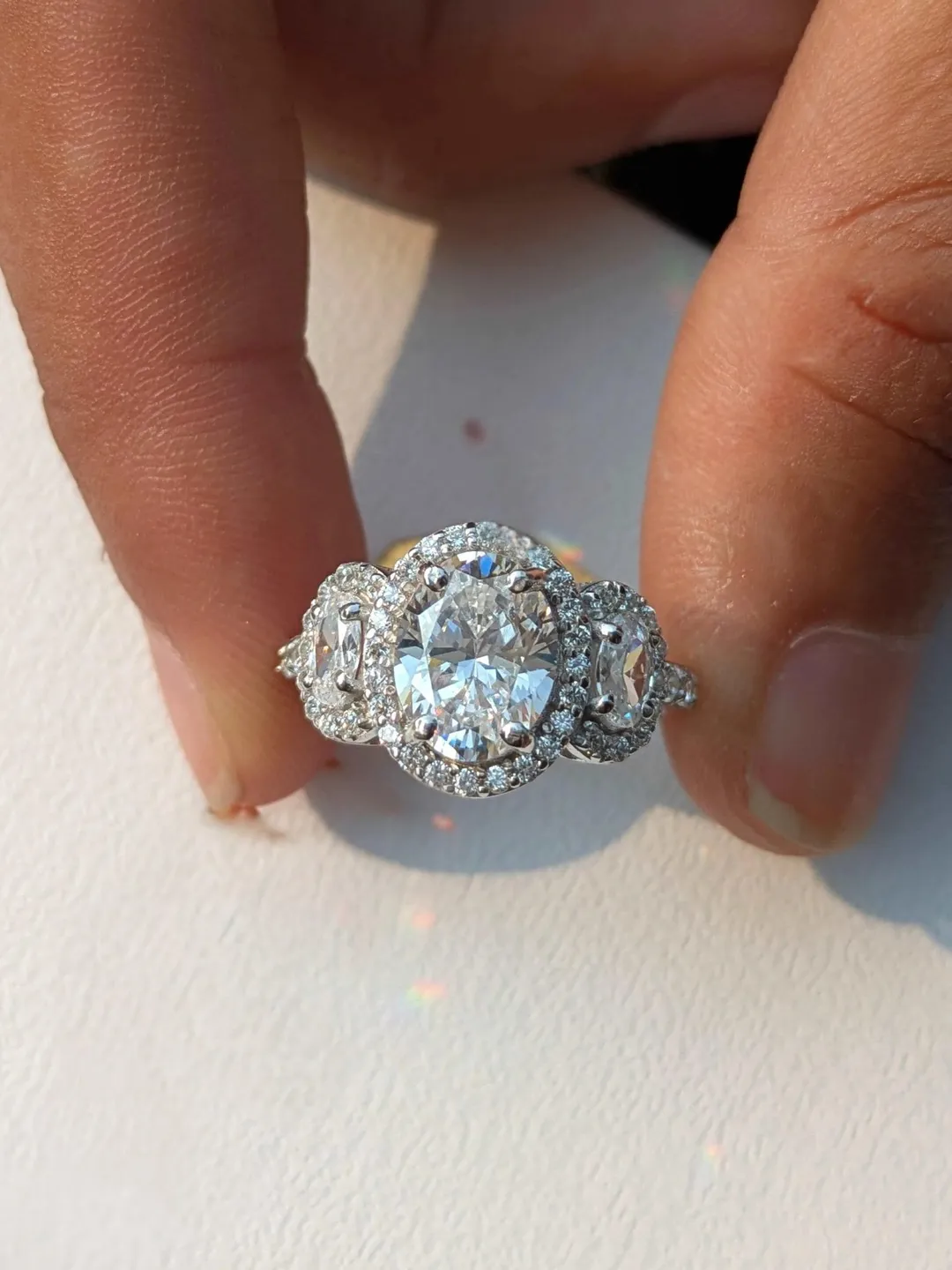 3.4Ct Oval Cut 3 Stone Halo Engagement Ring, 925 Sterling Silver Solitaire Ring, Vintage Wedding Ring, Anniversary Gift for Her