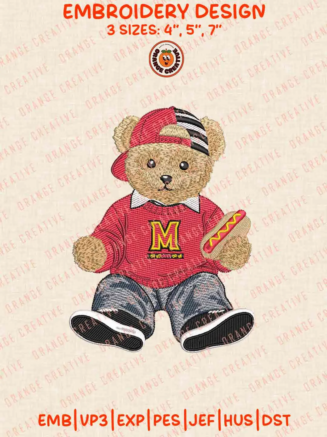 Maryland Terrapin Teddy Bear Embroidery Design Files, Football Logos Embroidery Designs, Sport Machine Embroidery Files, 3 Sizes, Custom Sizes, Instant Download