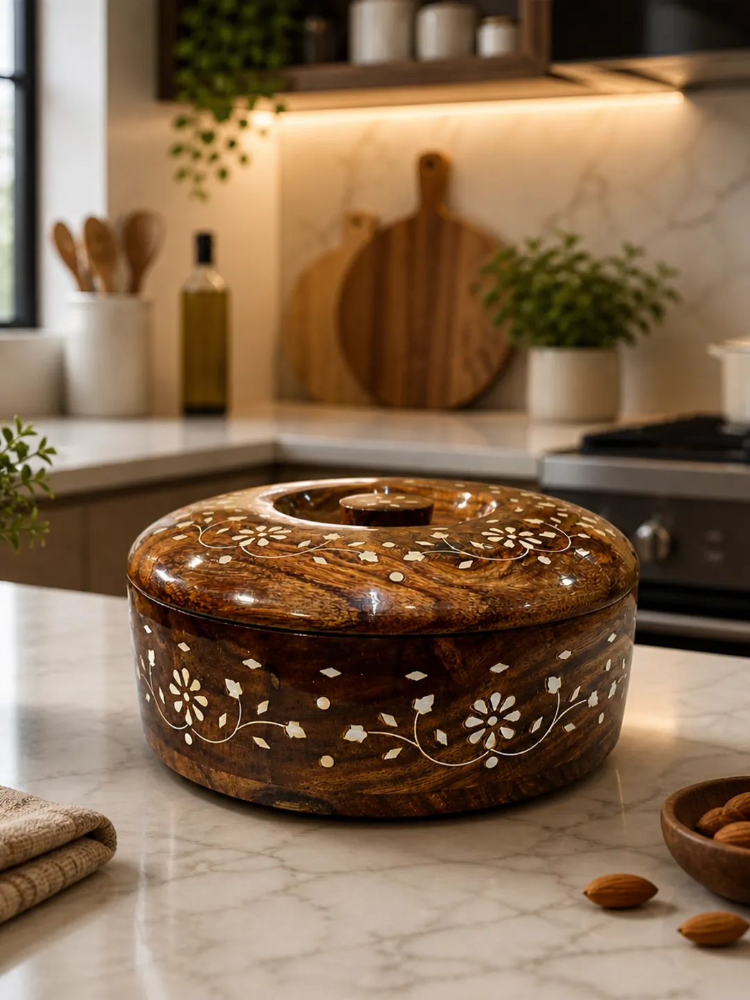 Wooden Spice Box with Lid | Handmade Masala Box Organizer