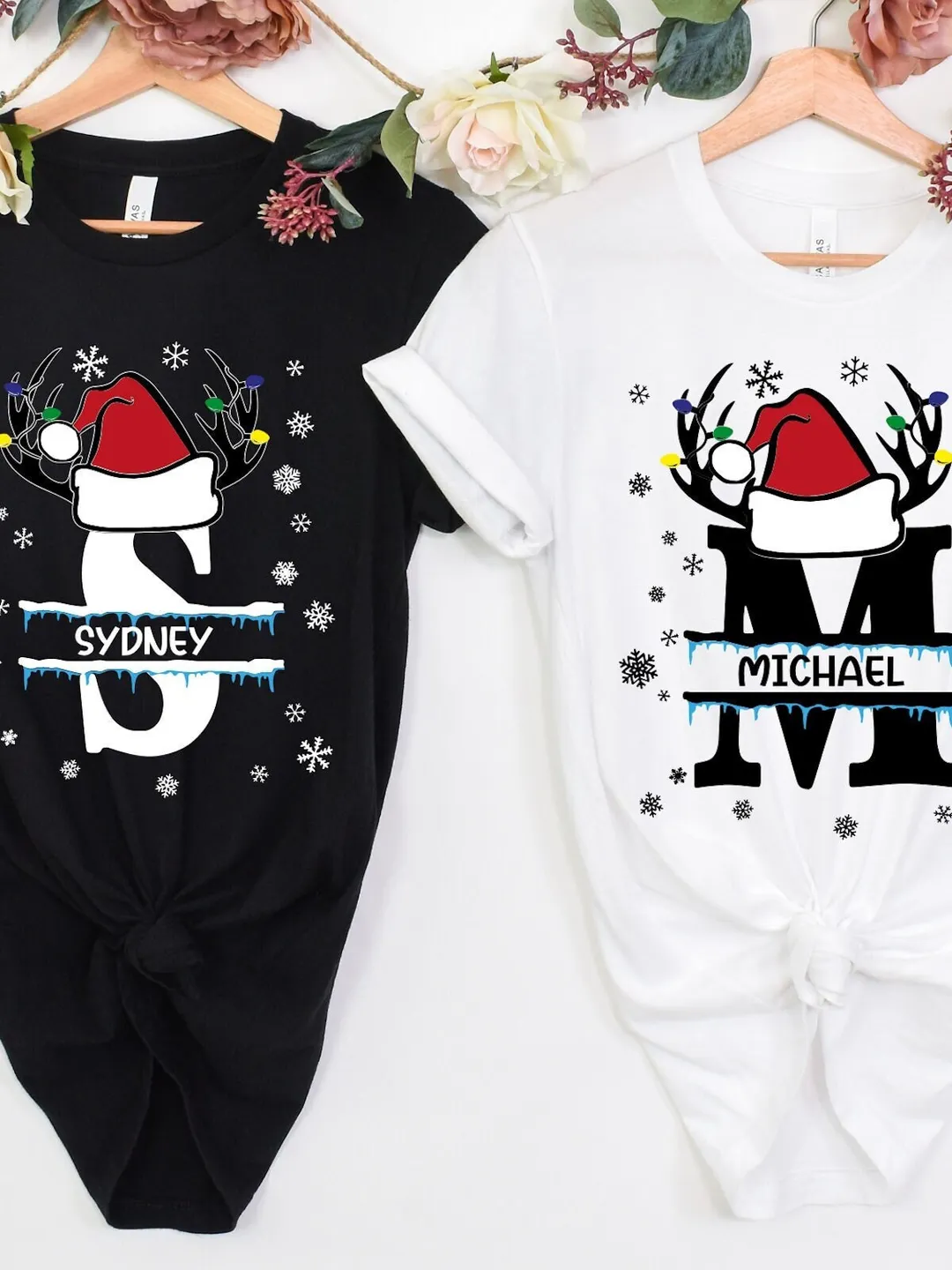 Personalized Family Christmas Shirt: Matching Reindeer Initials