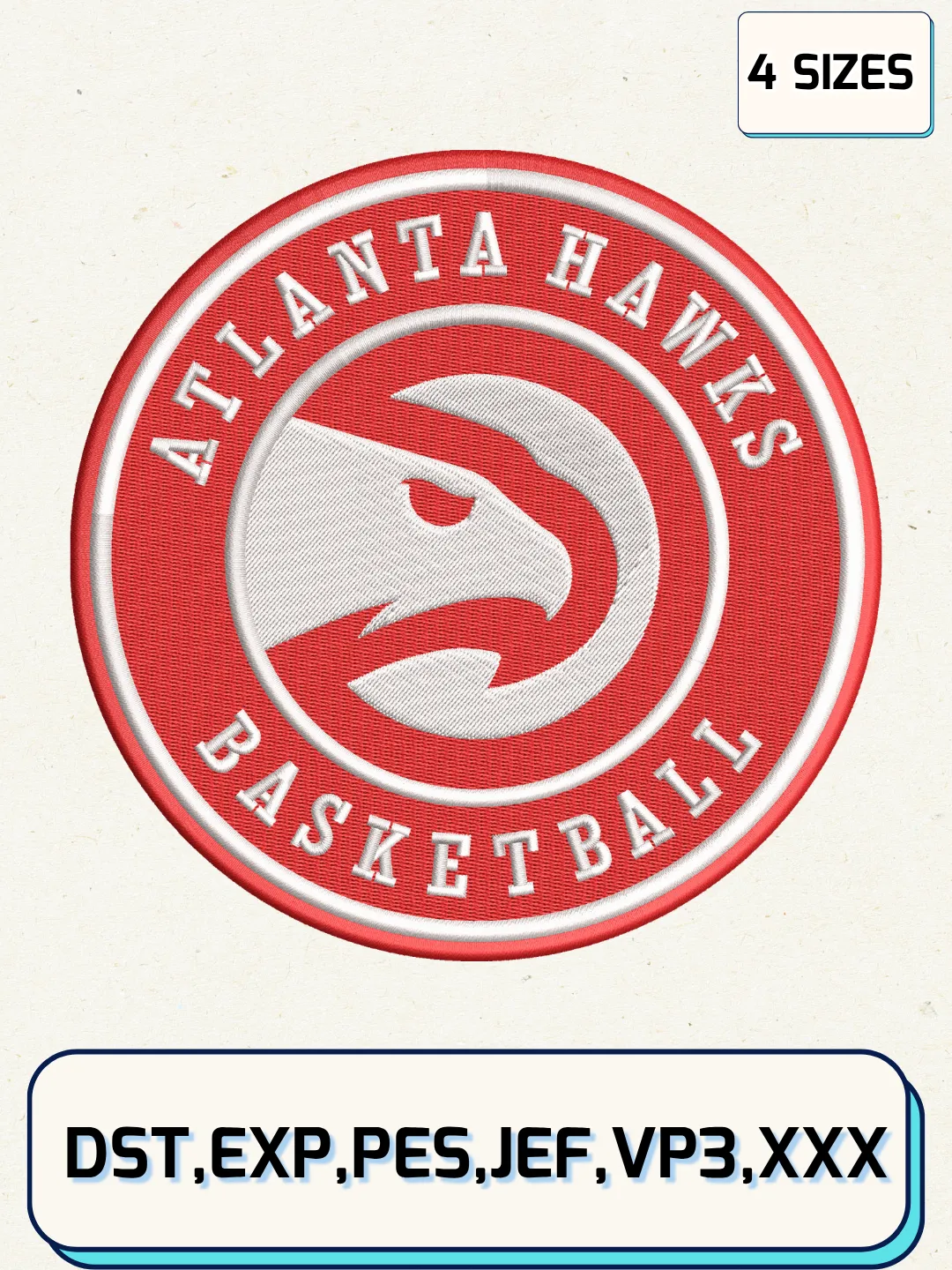 Atlanta Hawks Logo Embroidery Design Files,NBA Logos Embroidery Designs,Machine Embroidery Files,4 Sizes