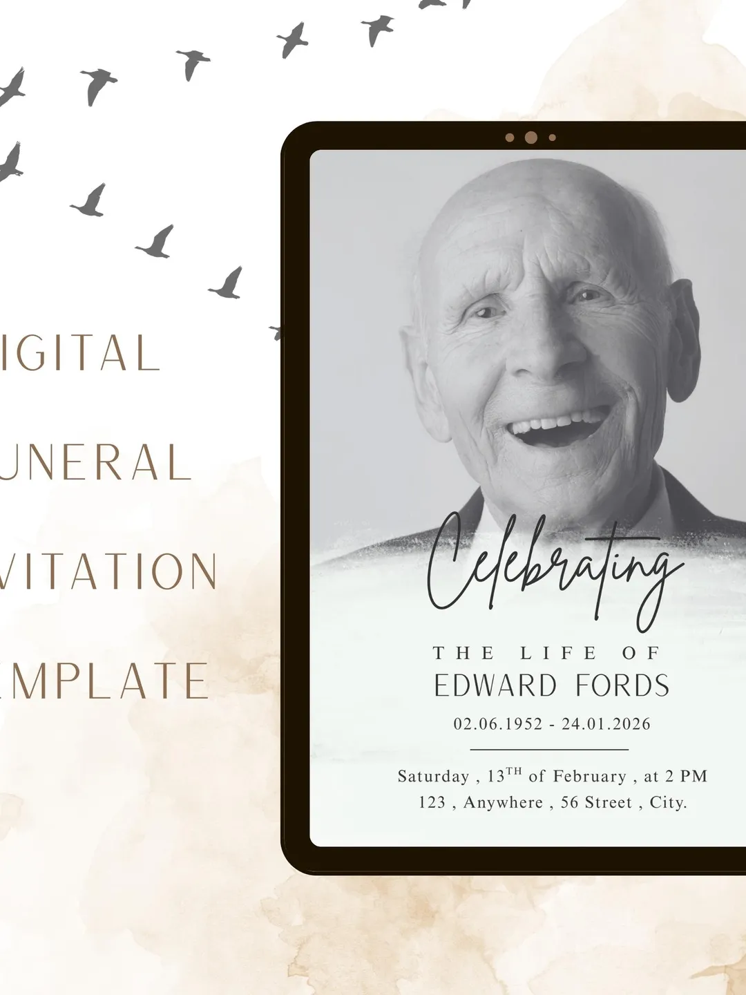 Funeral Invitation Template Canva Editable | Memorial Announcement Card ...