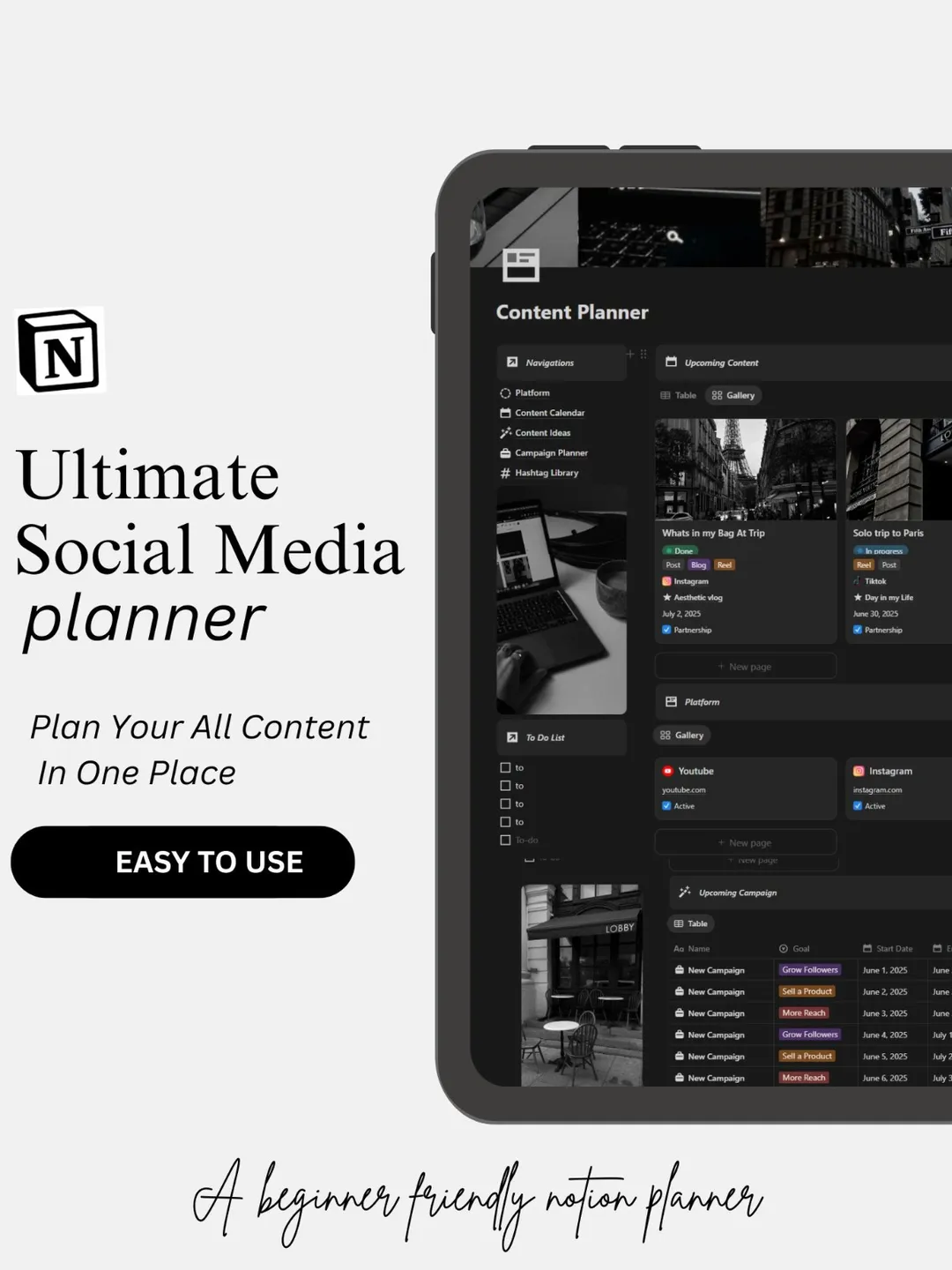 Notion Template Social Media Content Planner Content Calendar YouTube ...