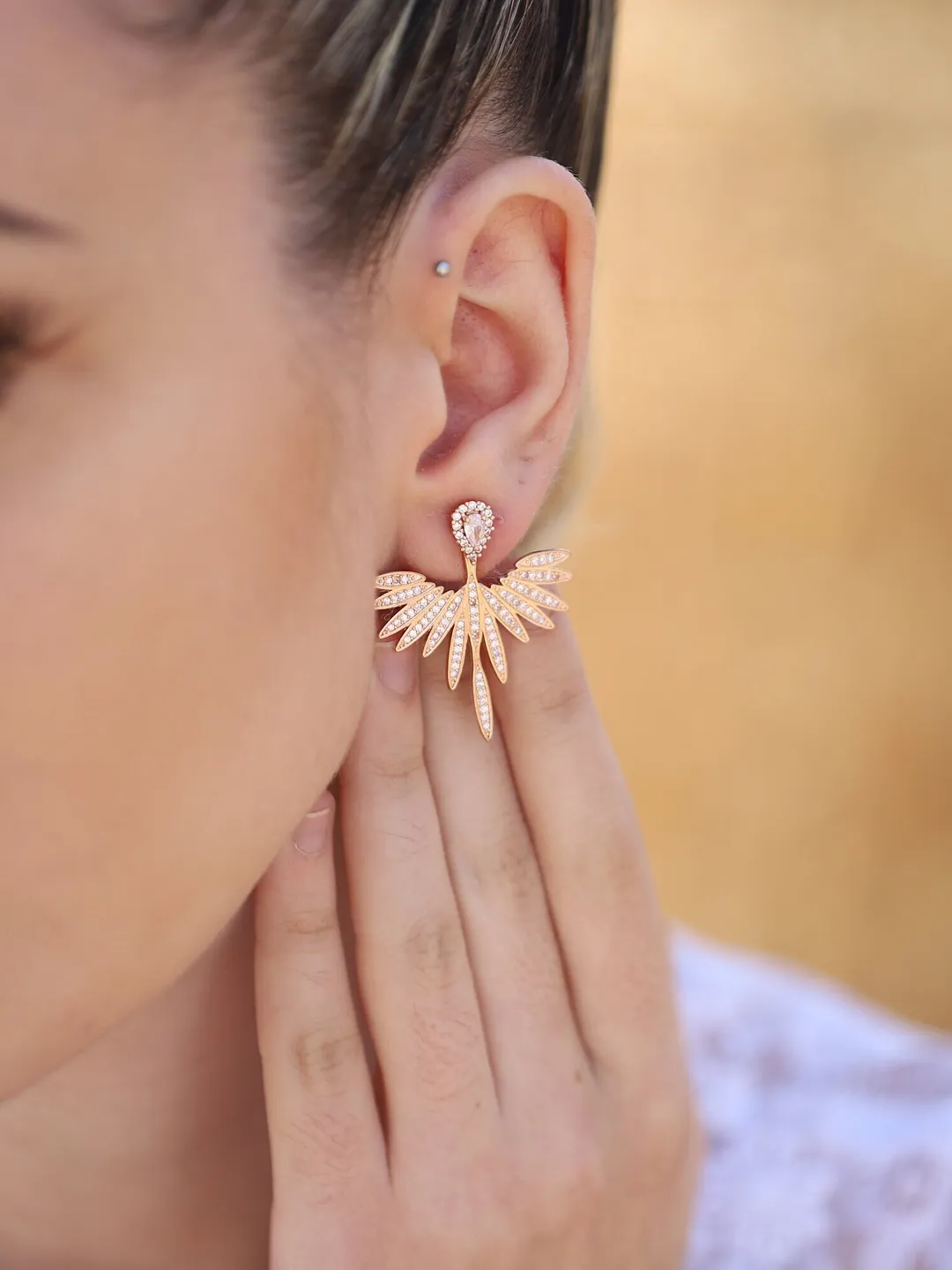 Art Deco Rose Gold Bridal Earrings, Swarovski Crystal Statement Wedding Earrings , CZ Statement Vintage Wedding Jewelry, Boho Bridal Jewelry