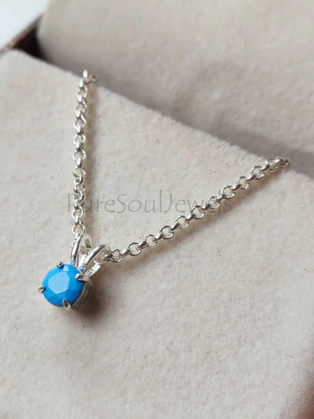 Blue Turquoise Pendant Necklace, Minimalist 925 Sterling Silver, Handmade Gemstone Jewelry Gift For Her