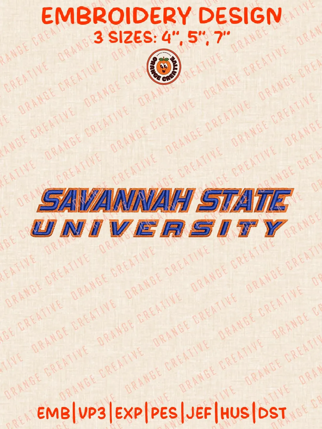 Savannah State U.niversity Embroidery Design, NCAA Savannah State Tigers Team Logo Embroidery Design, Machine Embroidery Design File, 4 Sizes, Custom Size, Digital Download