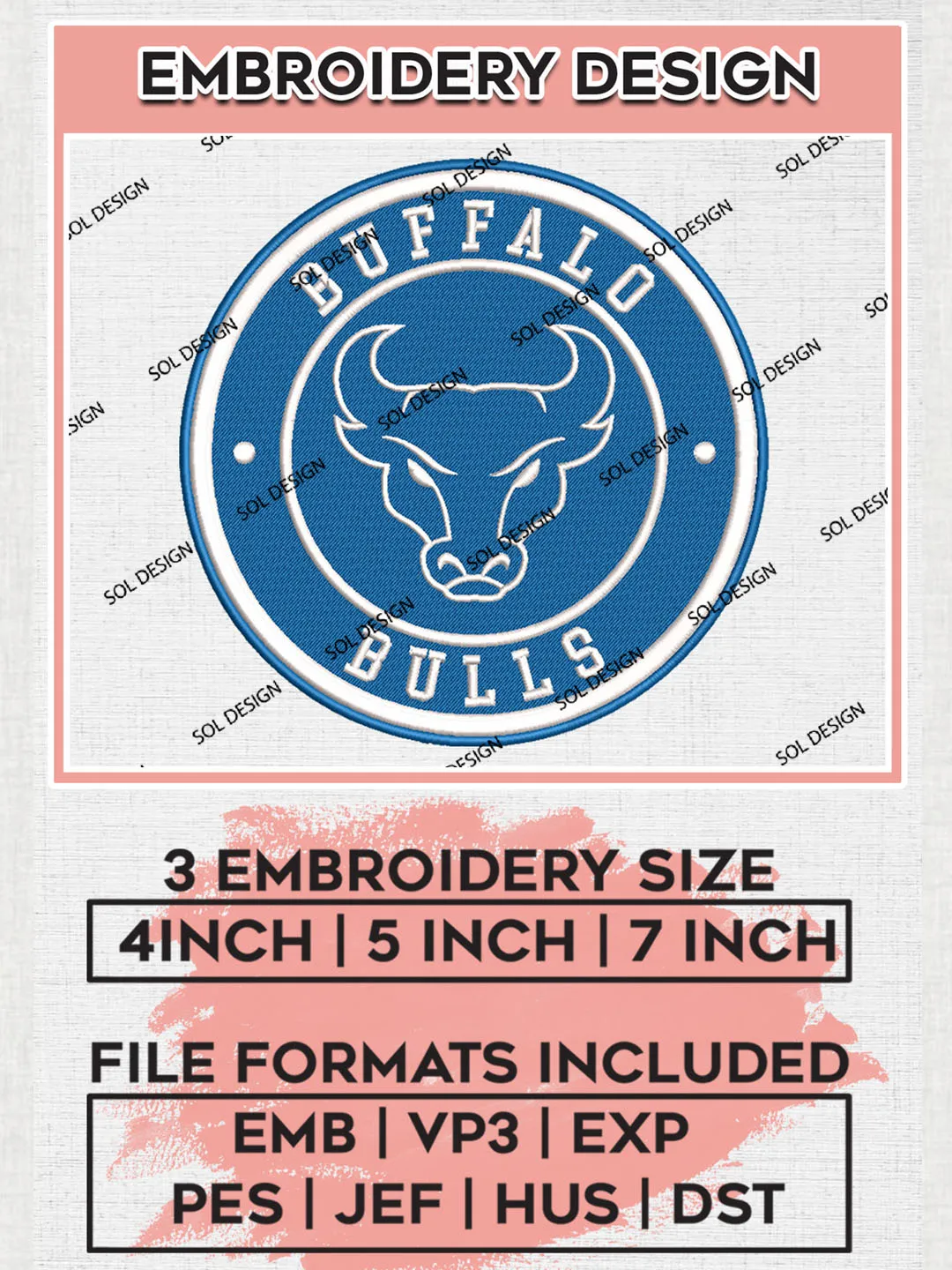 NCAA Buffalo Bulls Round Logo Embroidery, NCAA Buffalo Bulls Team Logo Embroidery files, NCAA Teams, Machine embroidery designs, Digital Download