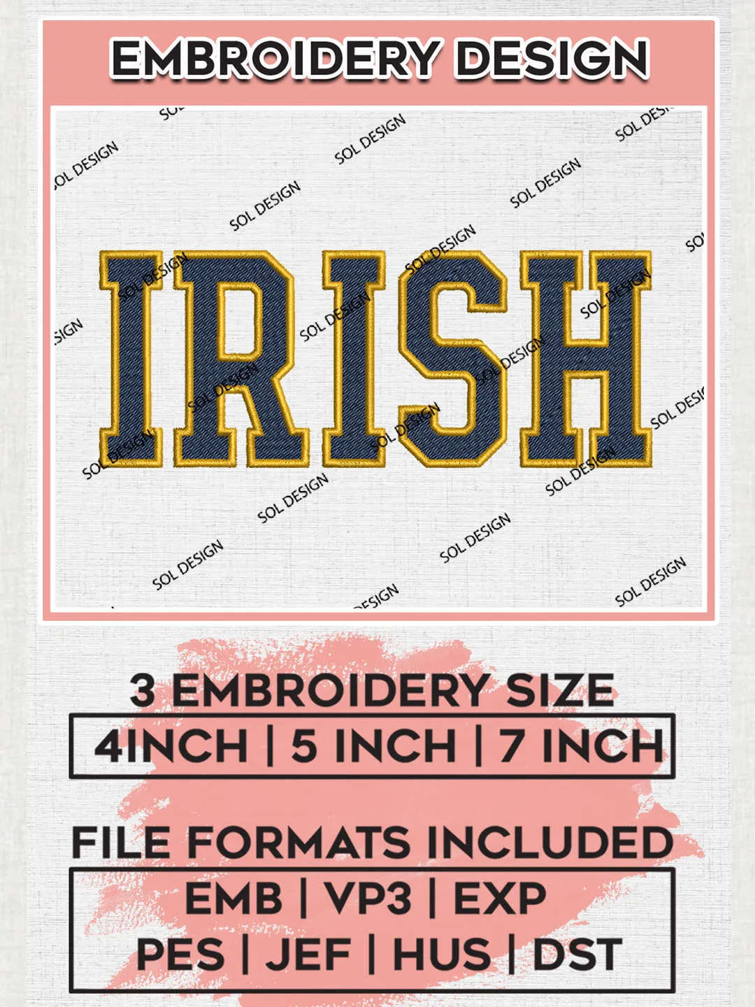 Notre Dame Fighting Irish Team Wordmark Logo embroidery designs, NCAA Notre Dame Fighting Irish Logo Machine embroidery designs, NCAA Team Logo embroidery designs, NCAA Game Day Machine embroidery designs, Digital Download