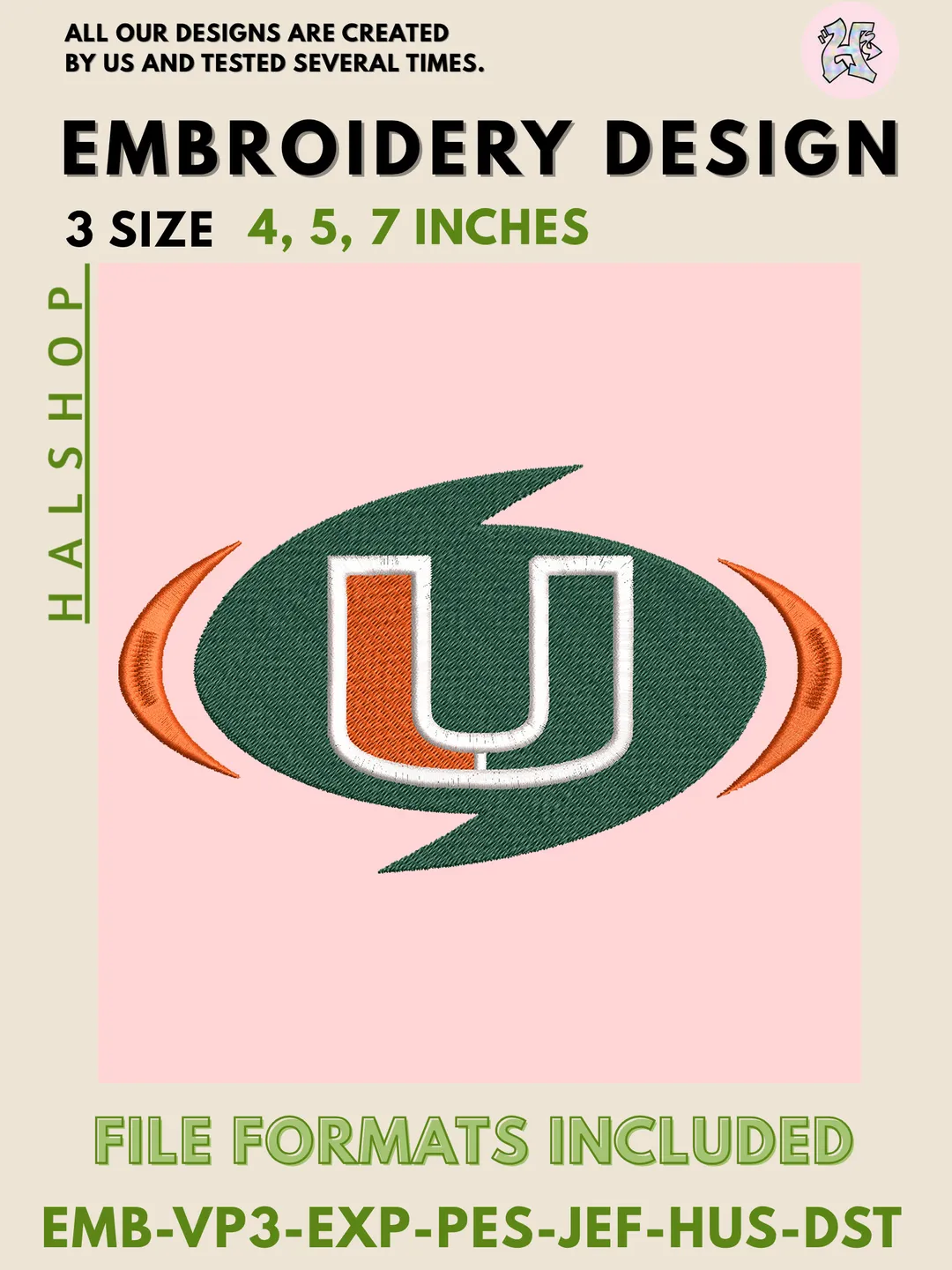 Miami Hurricanes Logo Machine Embroidery Design, NCAA Miami Hurricanes Embroidery Design Files, NCAA Embroidery Designs, NCAA Machine Embroidery Designs, Digital Download