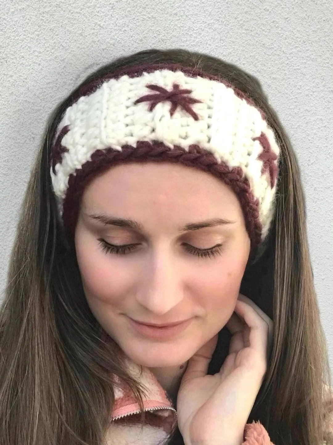 Handmade Wool Crochet Earwarmer - Winter Ribbed Y2K Headband with Stars and Trim - Wide Soft Stretchy and Warm Hairband - Custom Colors
