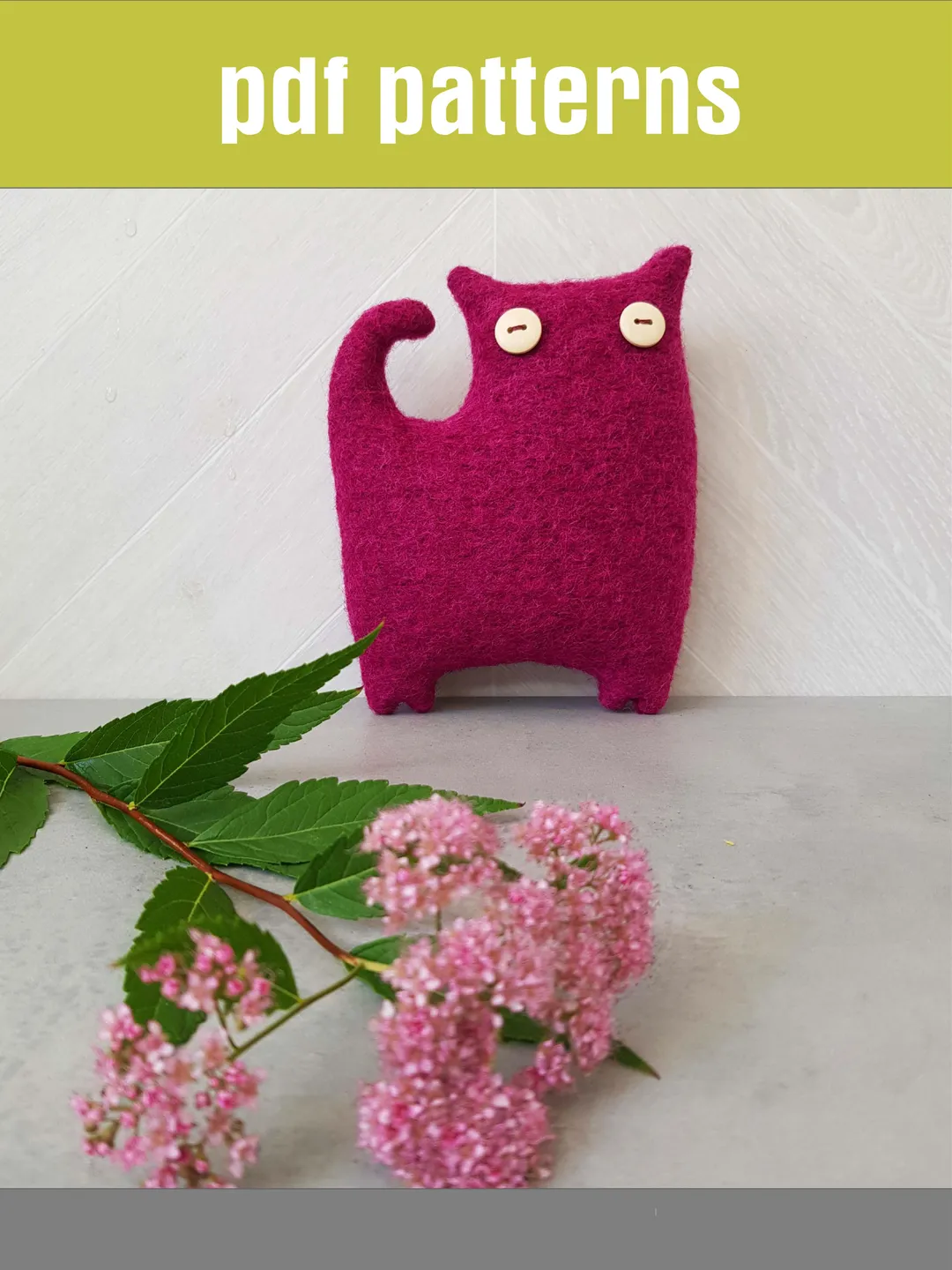 Pink Cat sewing pattern PDF, digital tutorial in English, animal doll pattern, stuffed animal sewing DIY. Felt Craft
