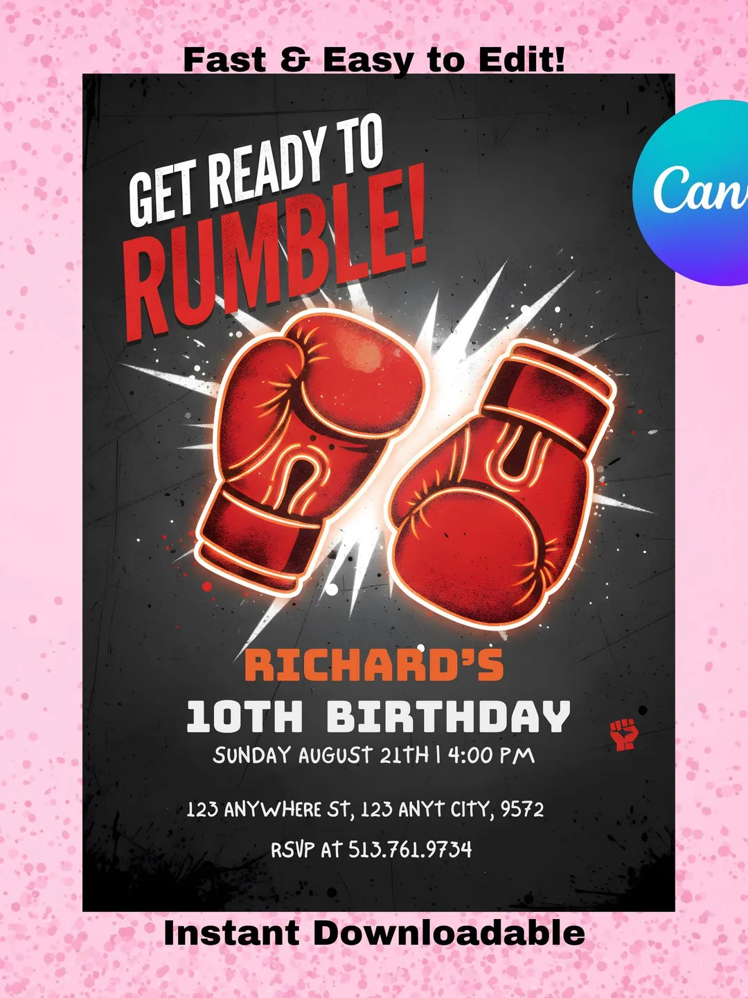 Rewind Rumble Template Boxing Birthday Invitation, Rumble Theme, Editable Canva Template ...