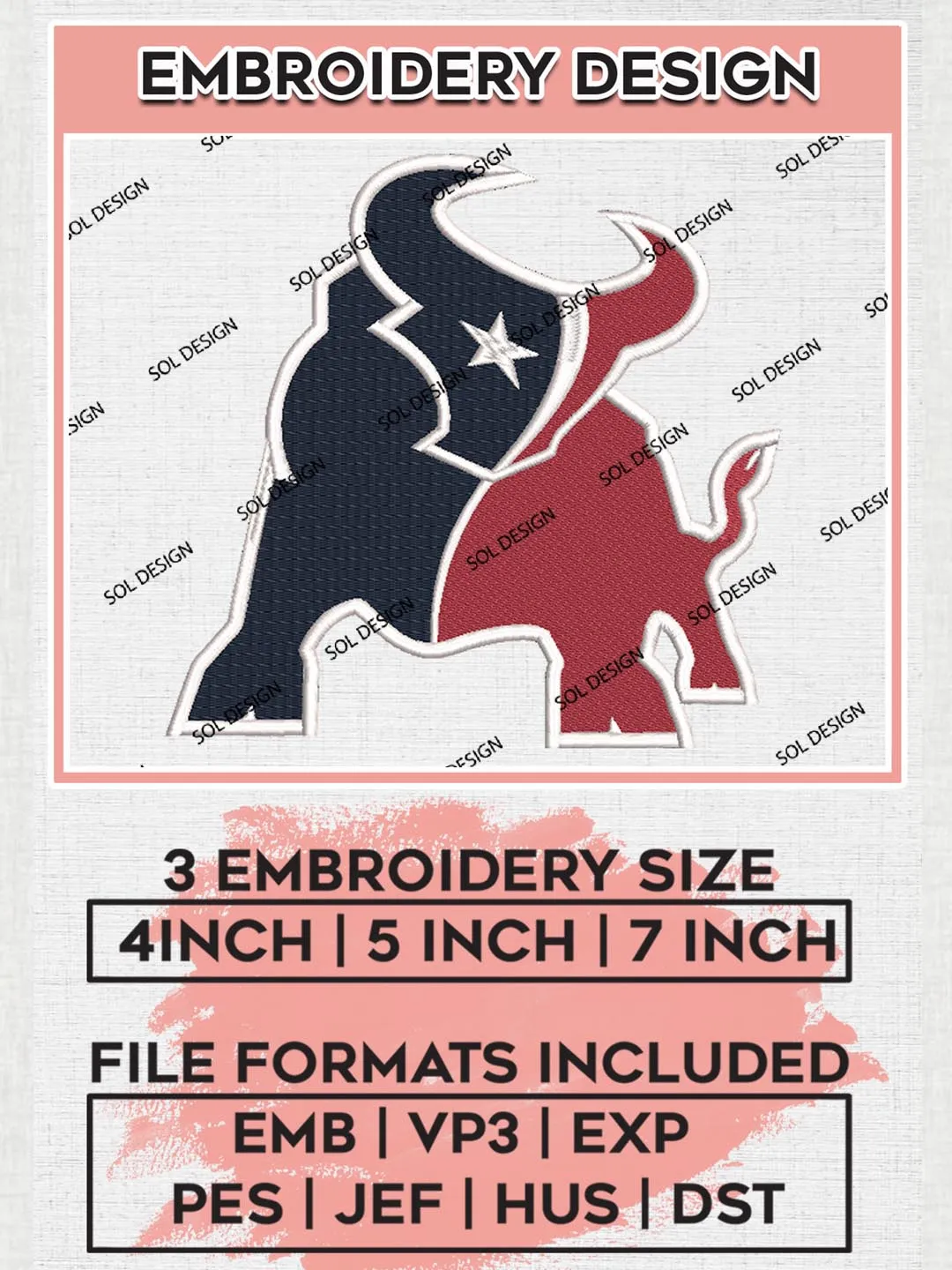NFL Houston Texans Mascot Embroidery Designs, NFL Texans, NFL Embroidery Designs, NFL Houston Texans Machine Embroidery Design, Digital Download