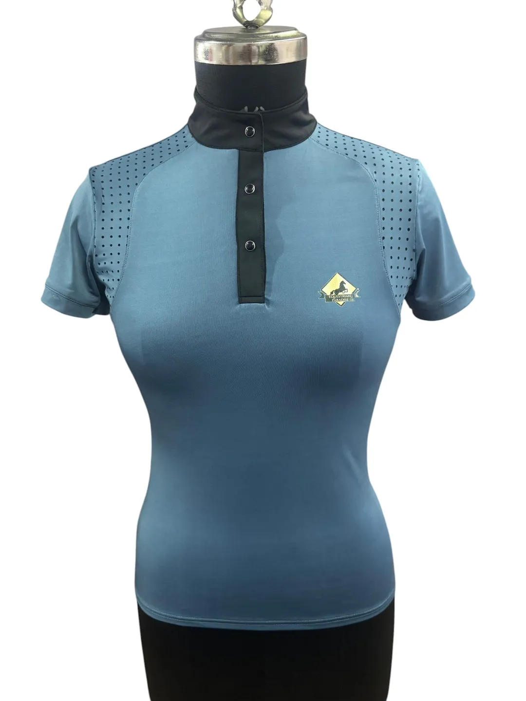 Stretchable Horse Riding T-Shirt: Women's Blue & Black Equestrian Top