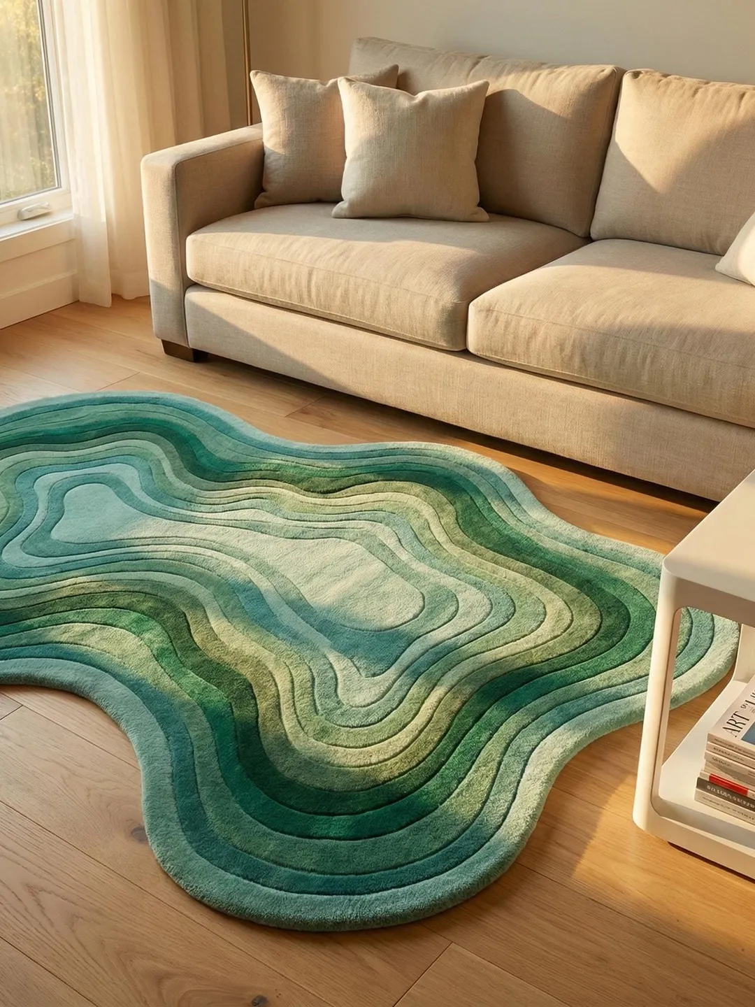 Hand-Tufted Wool Area Rug: Teal Abstract Ocean Breeze Design