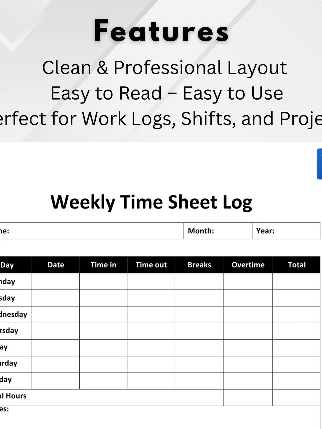 Printable Weekly Employee Time Sheet Log | Time Spent Tracker PDF ...