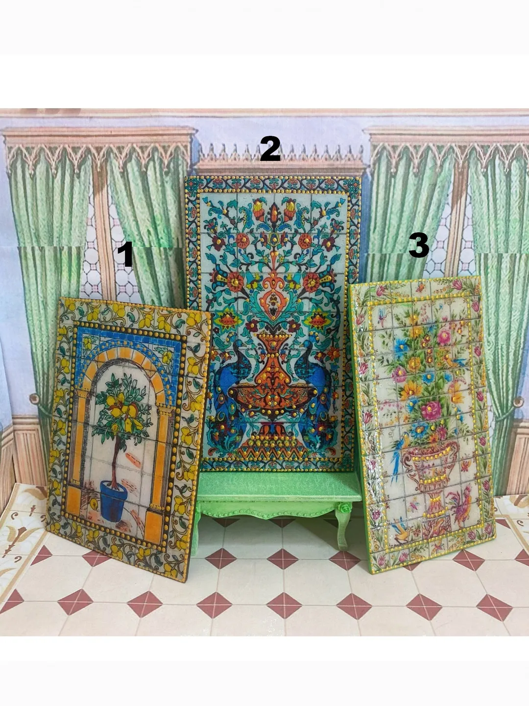 Panel for a dollhouse. 1:12. Painting for a doll. Dollhouse accessories. Tiled panel.