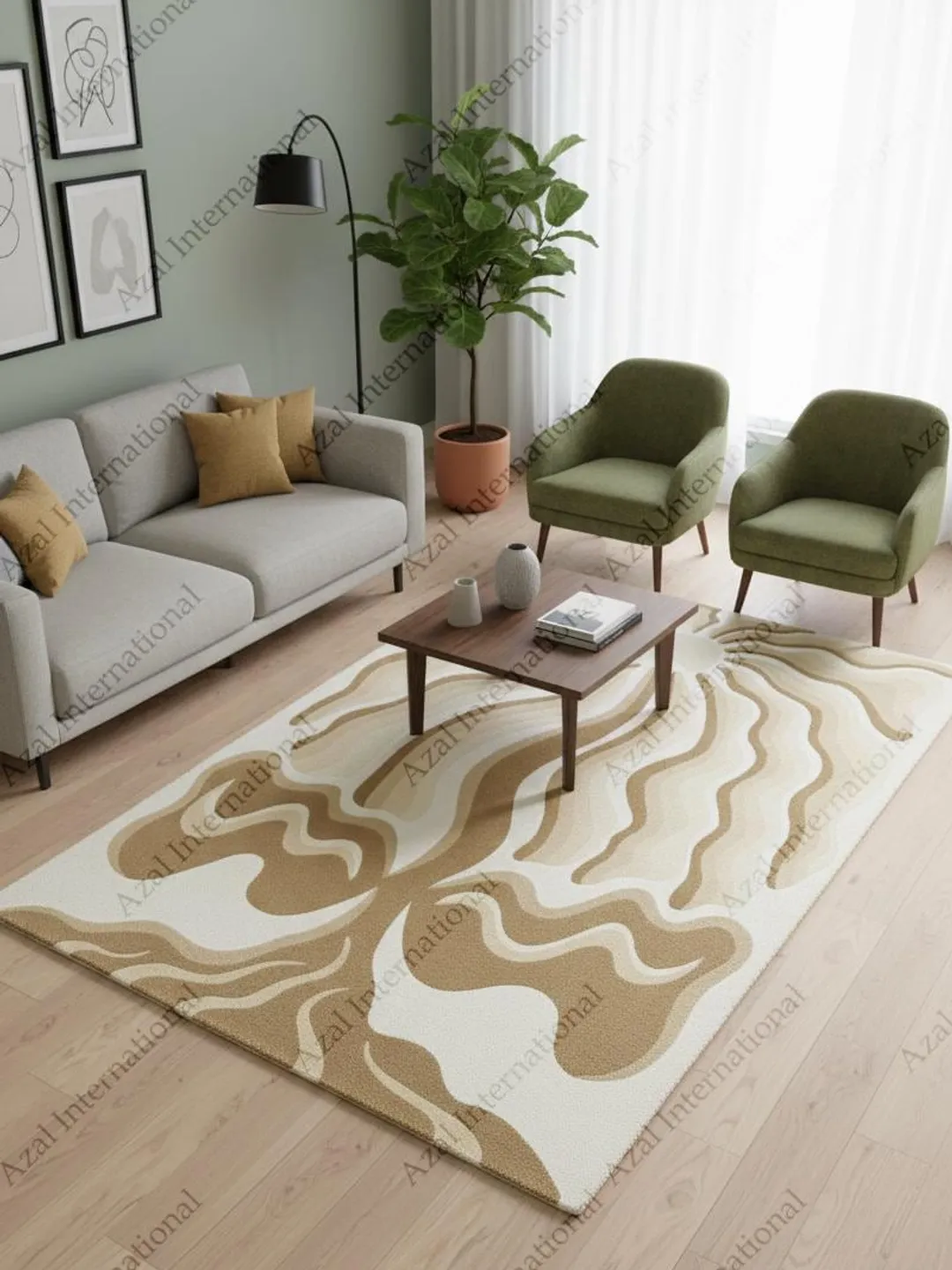 Neutral Tufted Rug Pattern Hand Tufted Modern Abstract Sunburst Carpet in Neutral Beige & Sand Tones.