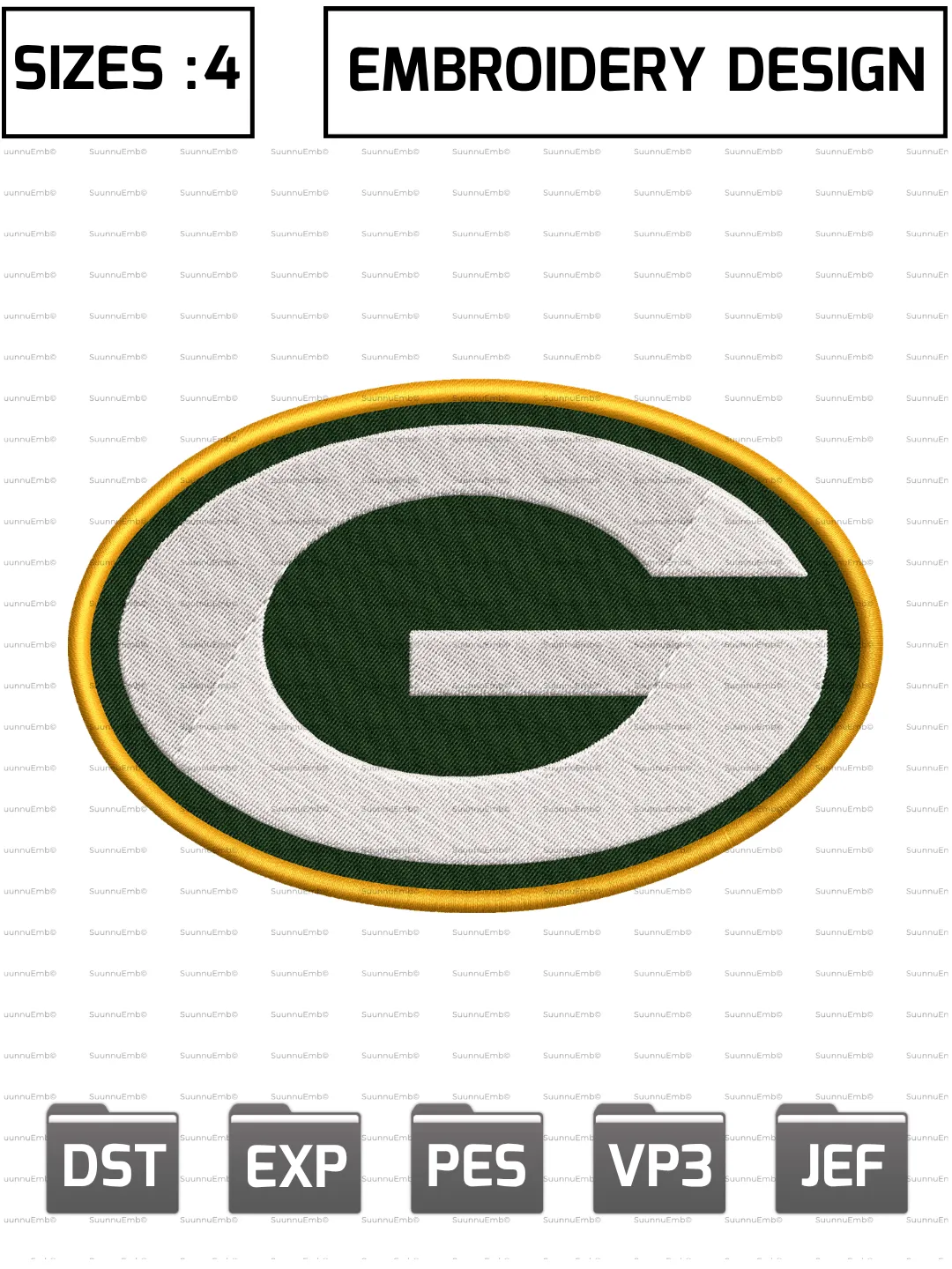Green Bay Packers Alternate Logo Embroidery Design,NFL Logos Embroidery Design,NFL Teams, Machine Embroidery Design File,4 Sizes, Digital Download