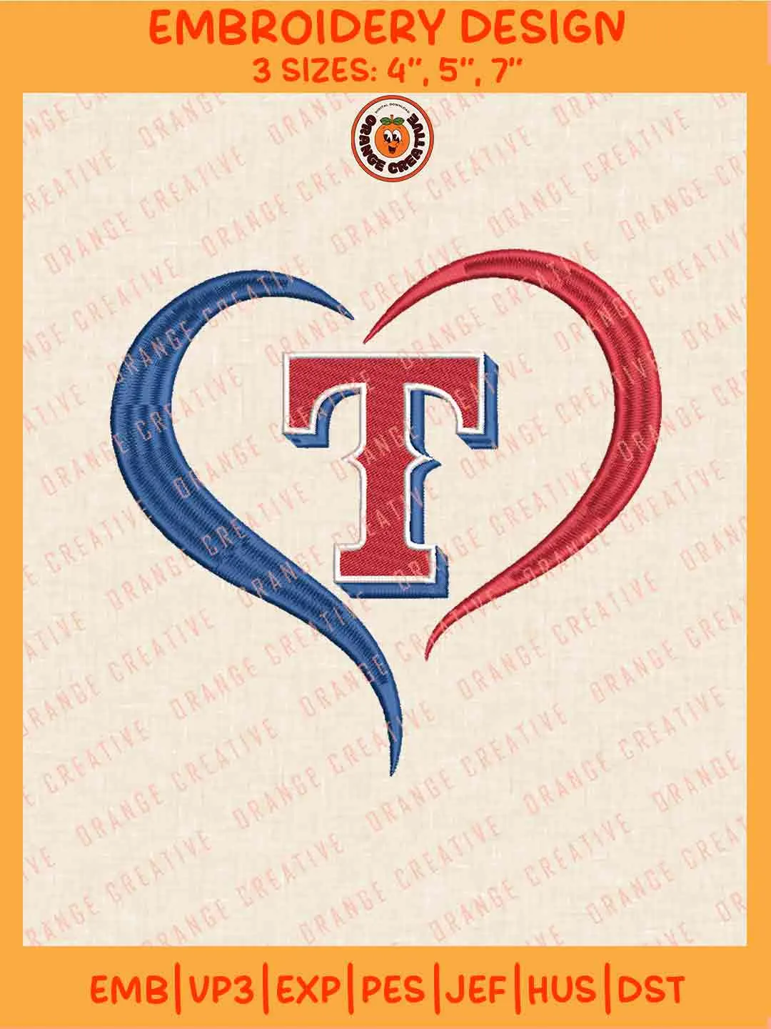 MLB Texas Rangers Team Heart Logo Embroidery Files, MLB Rangers Team Embroidery Designs, Baseball Team Team Machine Embroidery Files, MLB Machine Embroidery, Digital Download