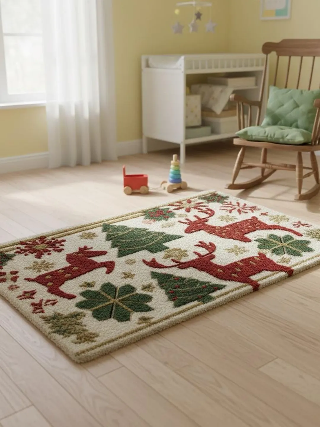Tufted Christmas Rug – Reindeer & Tree Holiday Accent Carpet