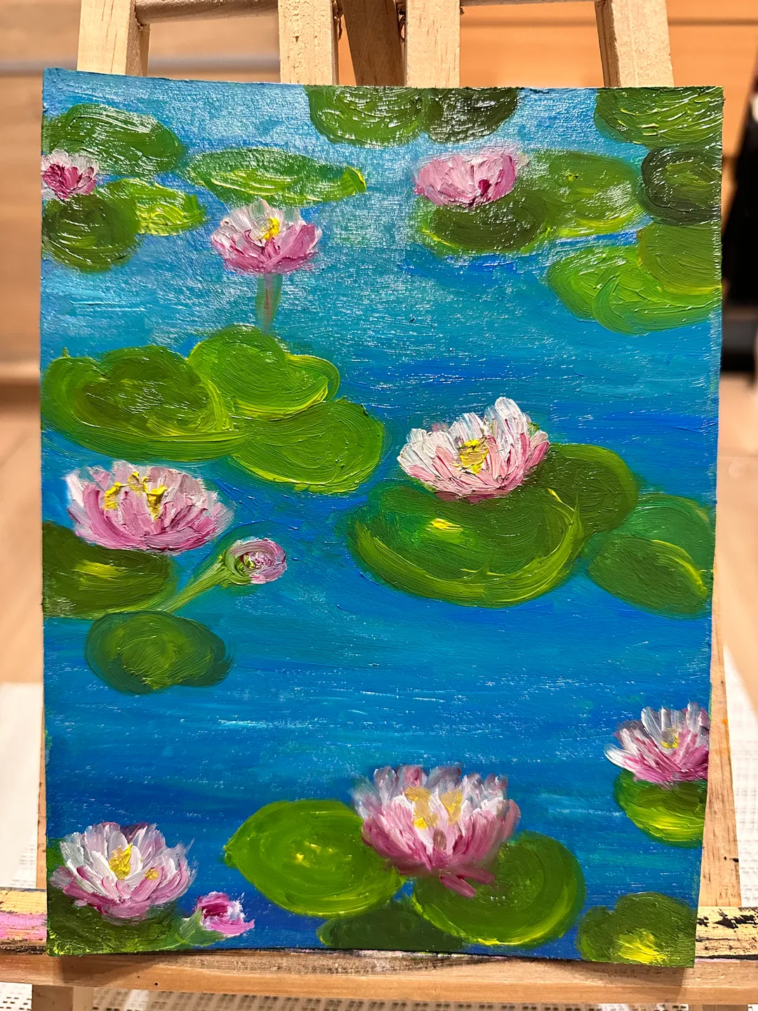 Oil Painting Water Lilies Water Landscape Flowers Nature Miniature Cardboard 8x6 Inches 21x15 cm Wall Decor