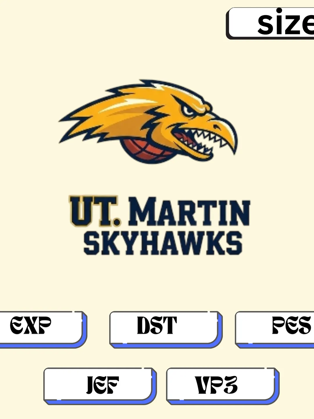 UT Martin Skyhawks Logo Embroidery Pattern | Multi-Size Machine Digitized File | DST, PES, JEF, EXP, VP3
