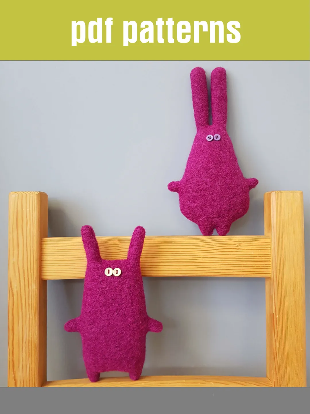 Pink rabbits sewing patterns PDF, set of 2 tutorials in English, rag doll sewing diy