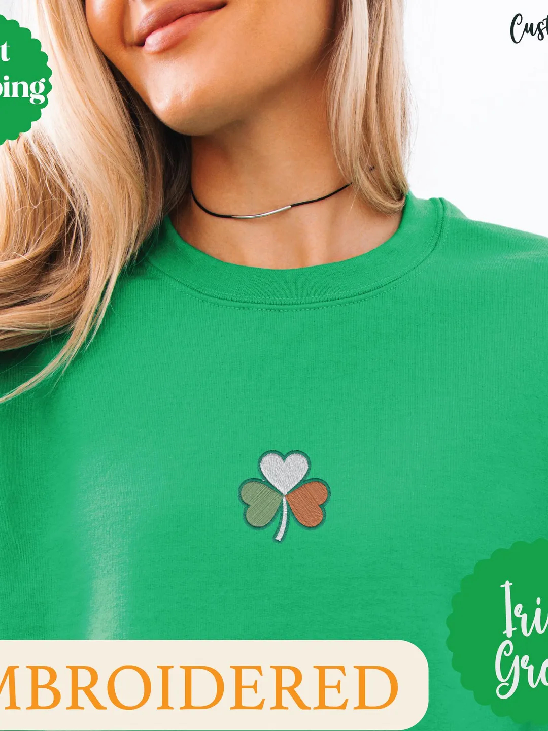 comfortable comfort color shirt, Irish Flag Pocket logo Embroidered - St. Patrick's Day Shamrock Shirt, boyfriend gift-for, gifted-for dads