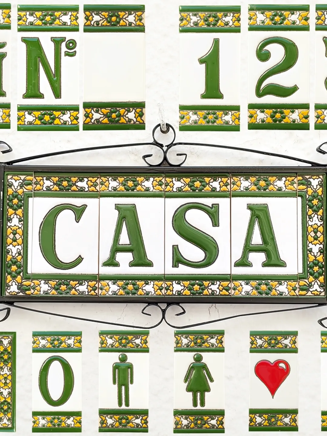 Ceramic letters and numbers 11cm (4.3") for the wall - Hand-glazed in Spain - "VERDE-FLORES" models - Ceramic letters number -