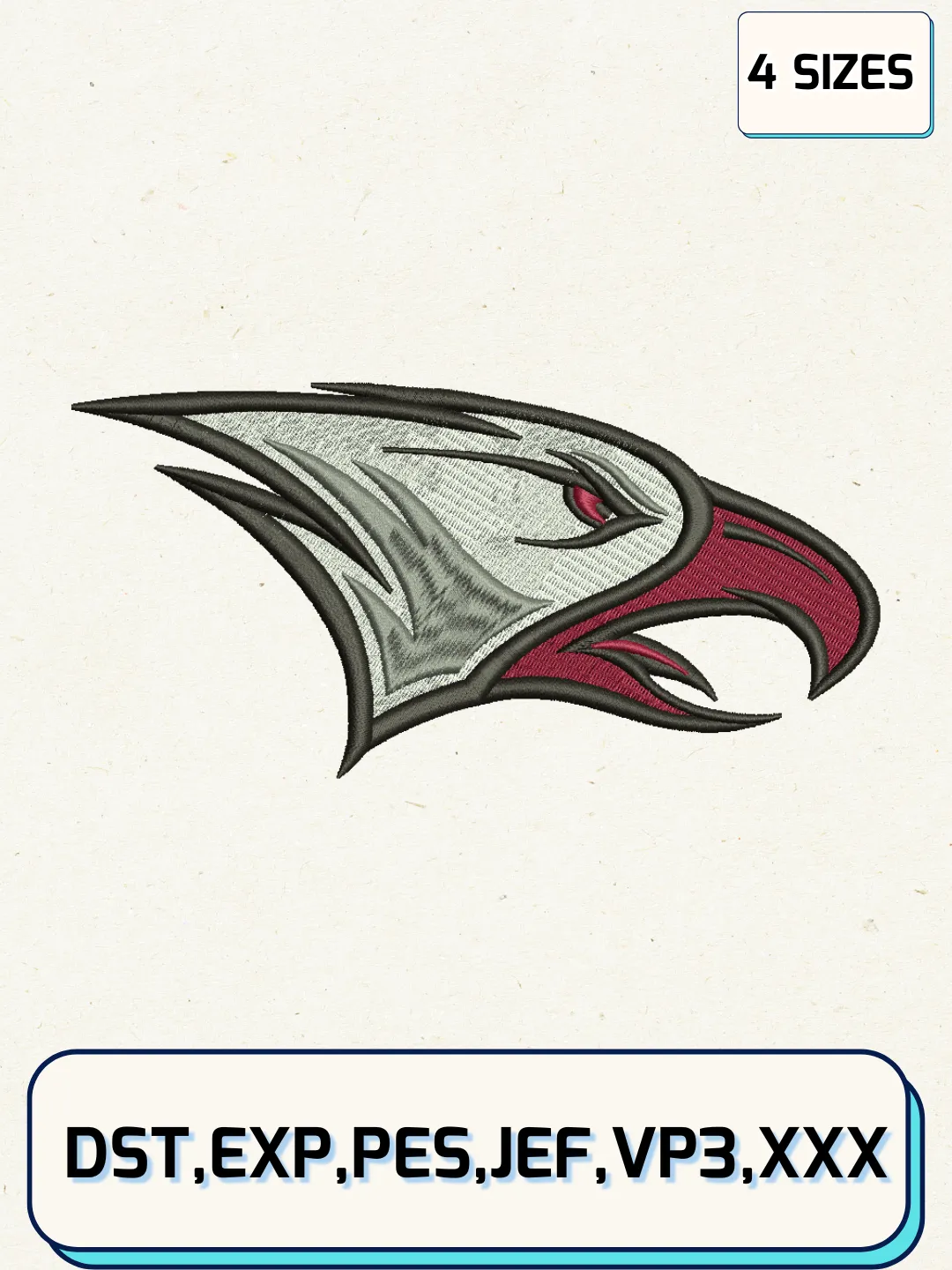 NCCU Eagles Logos Embroidery Design Files, NCAA Logos Embroidery Designs, Machine Embroidery Files, 4 Sizes