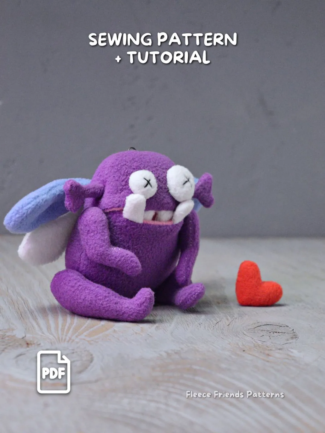 Winged Monster Plush Sewing Pattern with Secret Mouth Pocket PDF