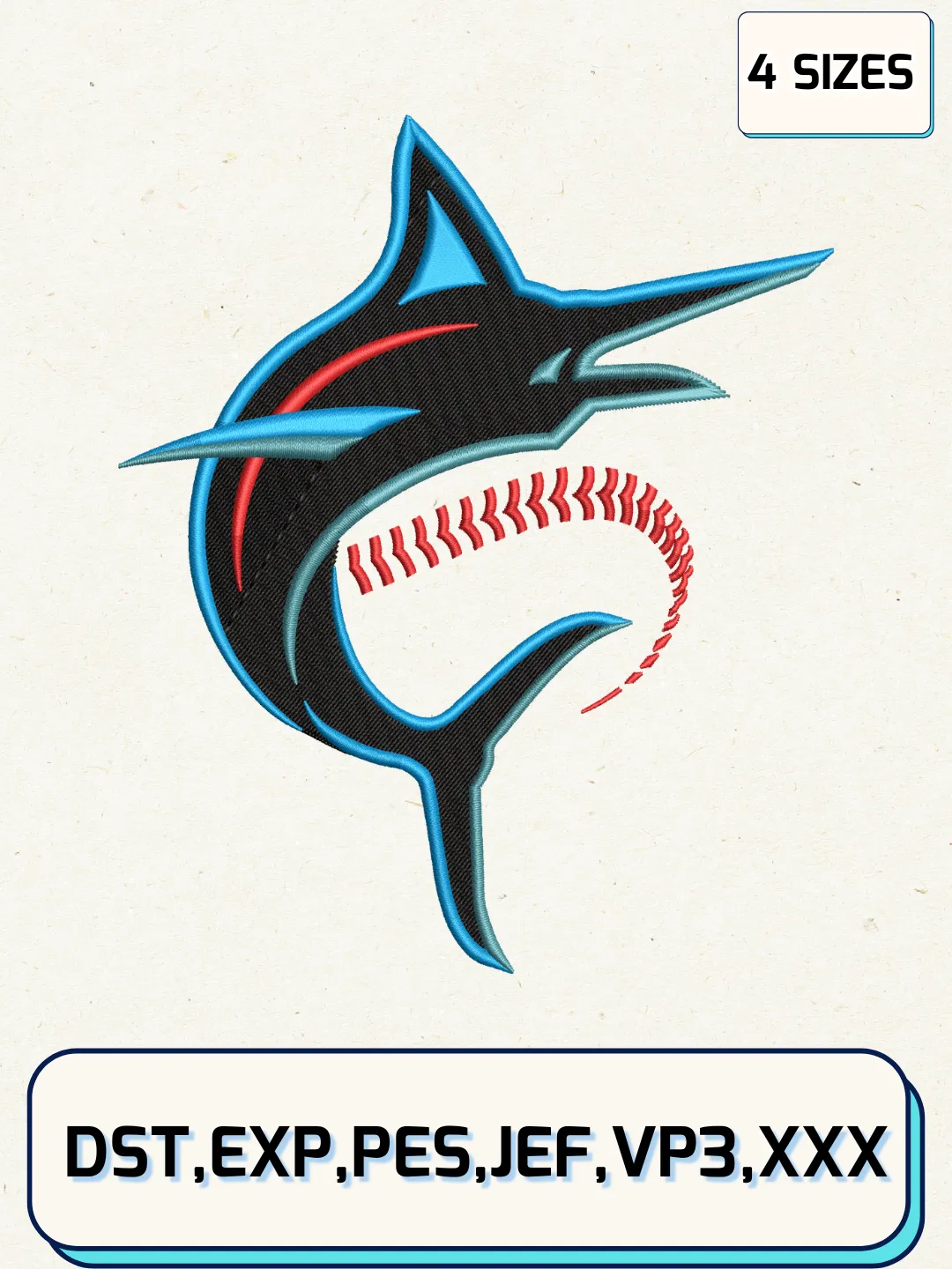 Miami Marlins Alternate Logos Embroidery Design Files, MLB Logos Embroidery Designs, Machine Embroidery Files, 4 Sizes