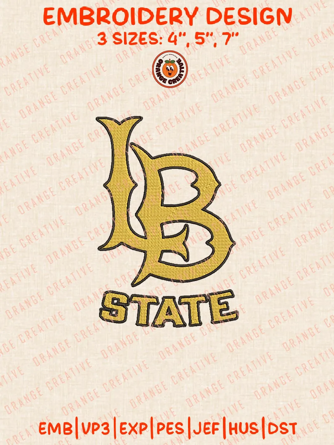 LB State Beach Logos Embroidery Design Files, NCAA Long Beach State Beach Logos Embroidery Designs, Machine Embroidery Files, 4 Sizes, Custom Sizes, Instant Download