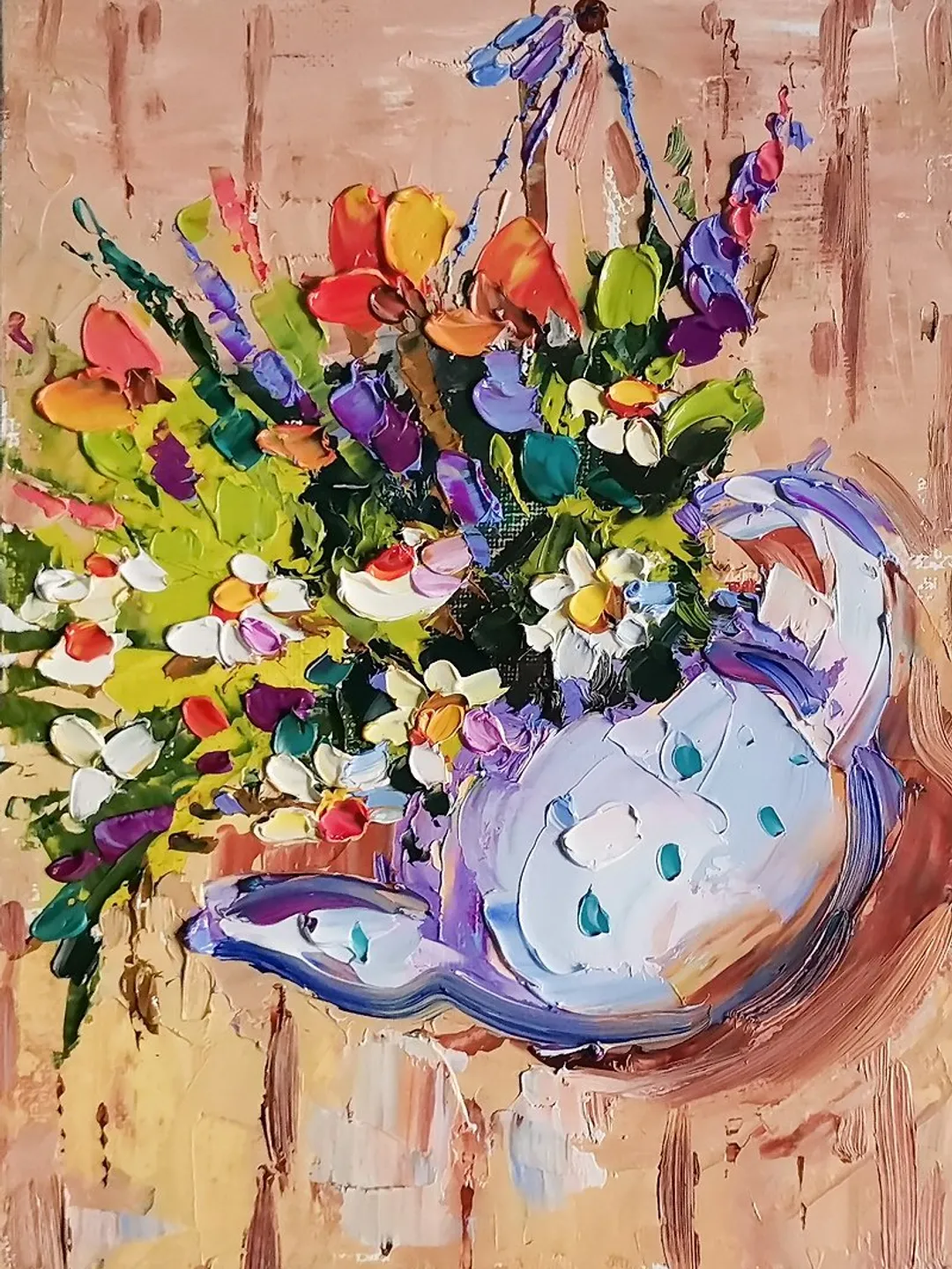 Daisy Painting Tuscany Original Art Oil Painting Impasto Flower Art by Verafe