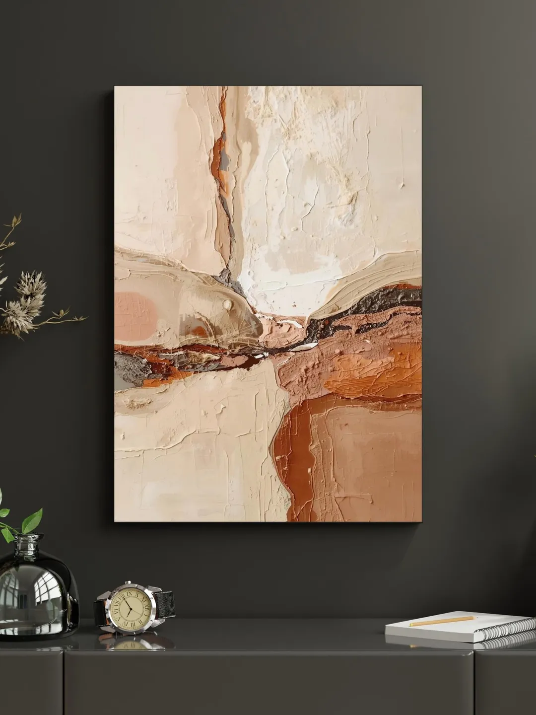 Neutral Abstract Japandi Wall Art, Textured Beige Brown Painting ...