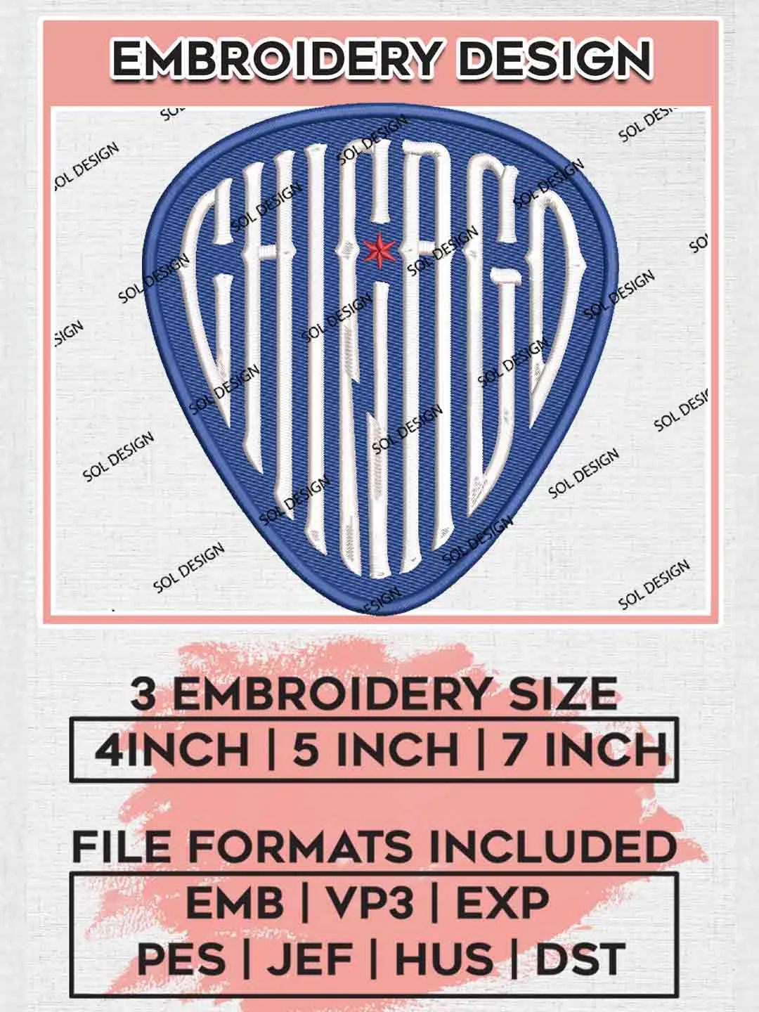 MLB Chicago Logo Embroidery Files, MLB Chicago Cubs Team Embroidery, MLB Teams, 3 sizes, MLB Cubs Machine embroidery designs, Digital Download