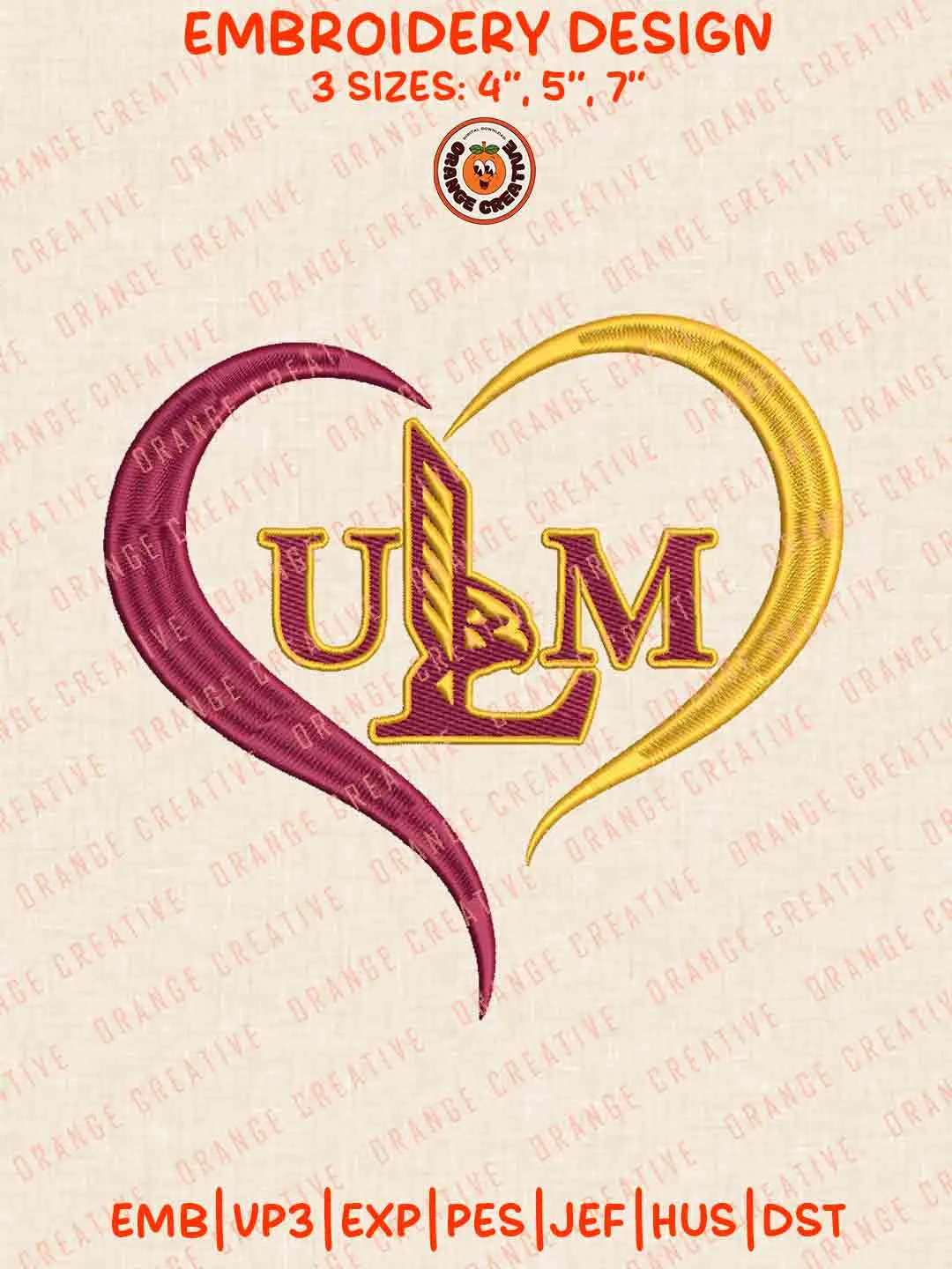 UL Monroe Warhawk Heart Embroidery Design Files, Football Embroidery Designs, Sport Machine Embroidery Files, 3 Sizes, Custom Sizes, Instant Download