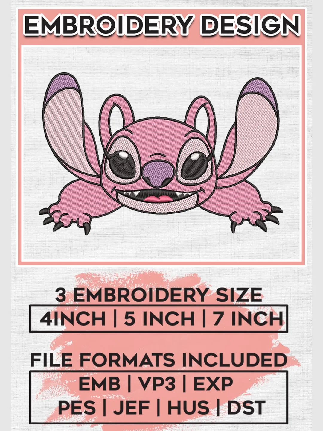 Cute Angle Stitch Character Embroidery Designs, Lilo & Stitch ...