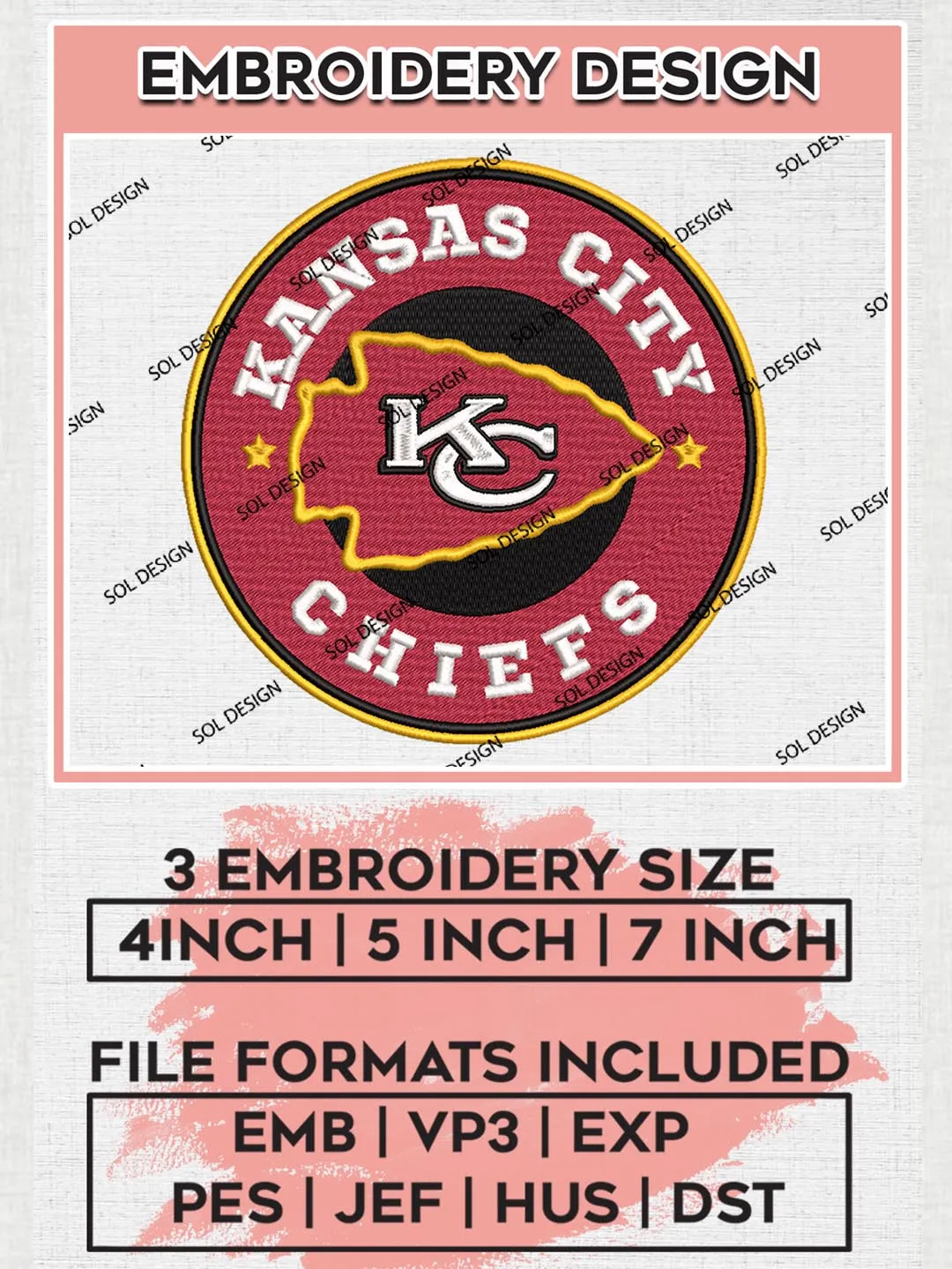 Kansas City Chiefs Circle Logo Embroidery Designs, NFL Chiefs , NFL Logo Embroidery Files, NFL Kansas City Chiefs Machine Embroidery Design, Digital Download